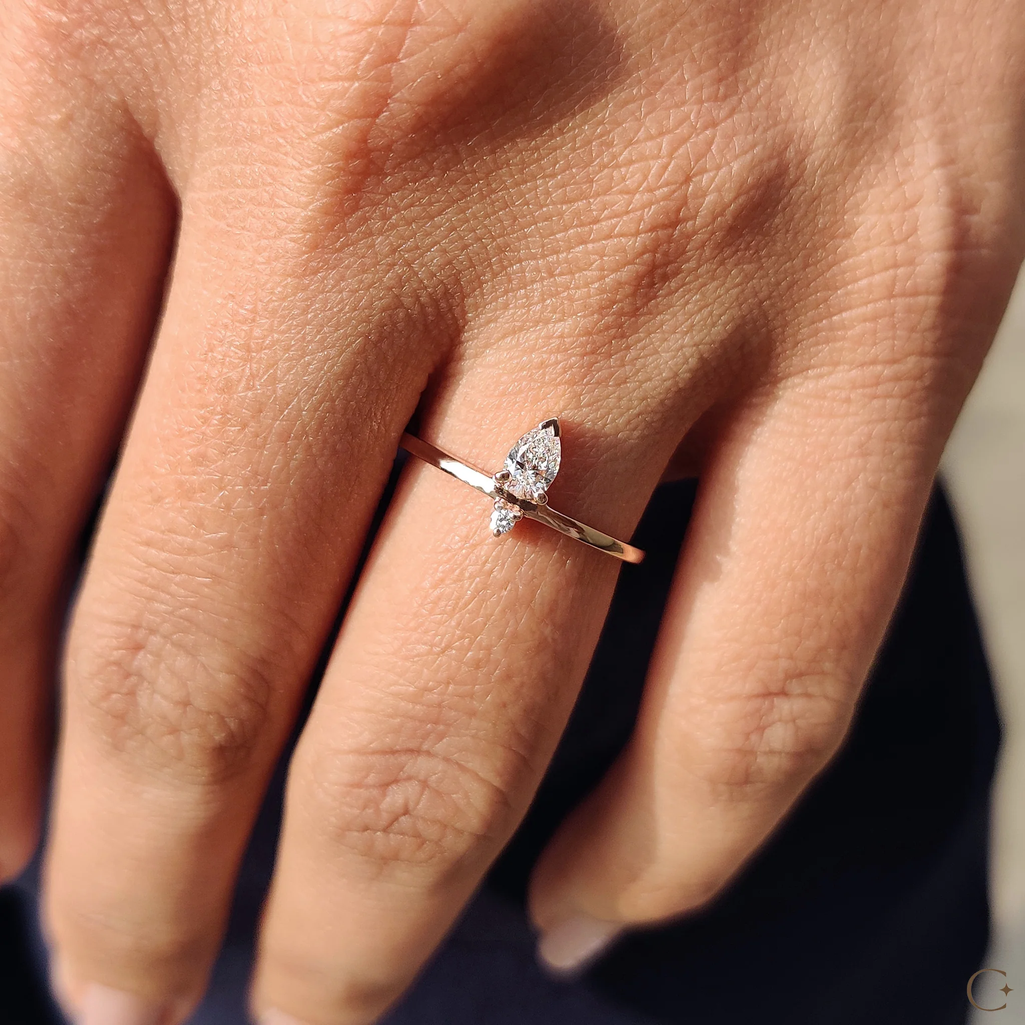 2 Stone Engagement Ring With Pear and Round Diamond - Image 7