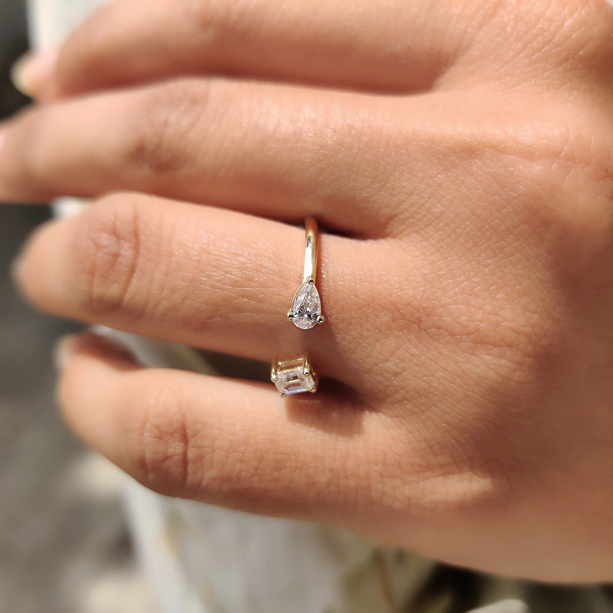 2 Stone Engagement Ring Featuring Emerald and Pear Cut - Image 2