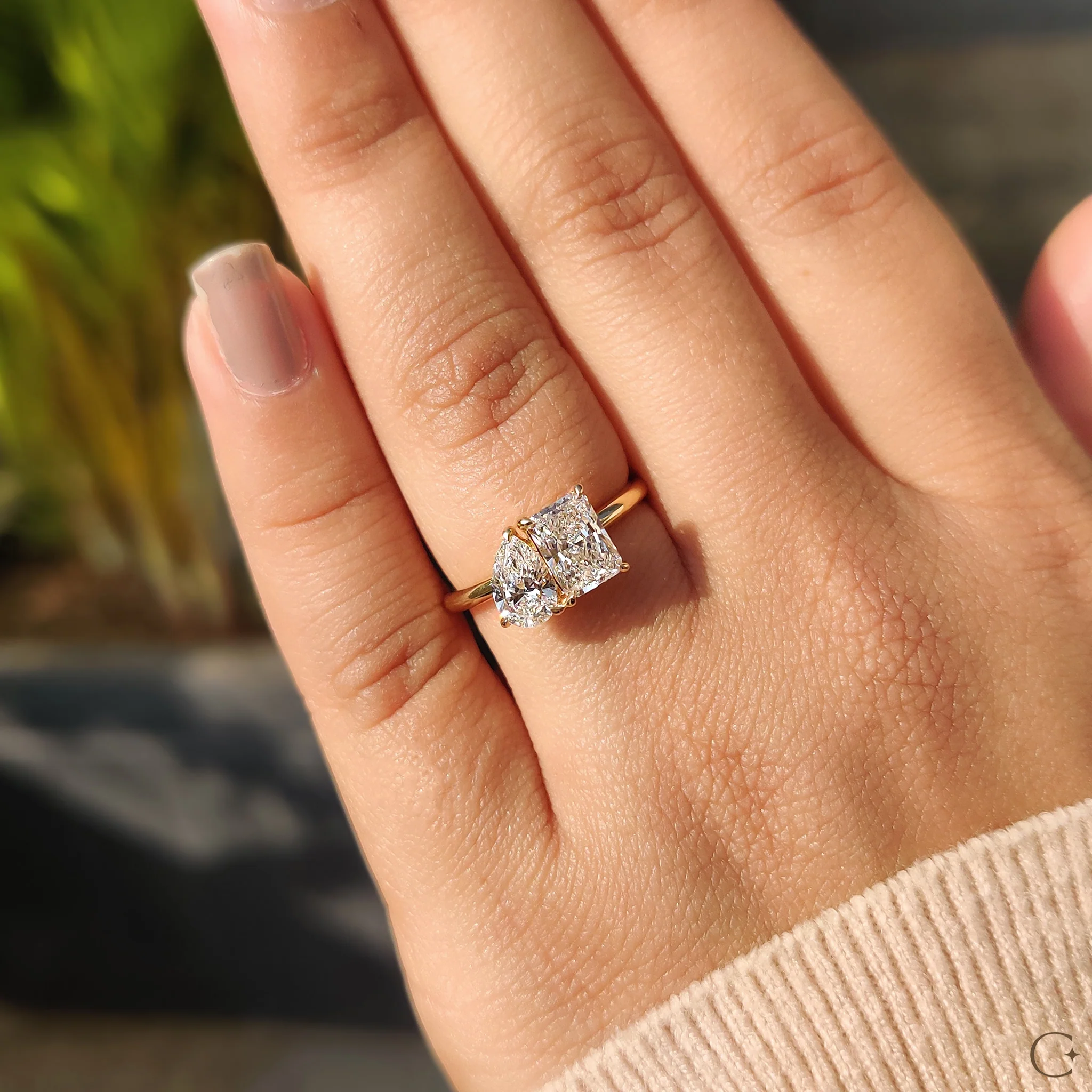 2 Stone Engagement Ring With Pear And Radiant Diamond - Image 3