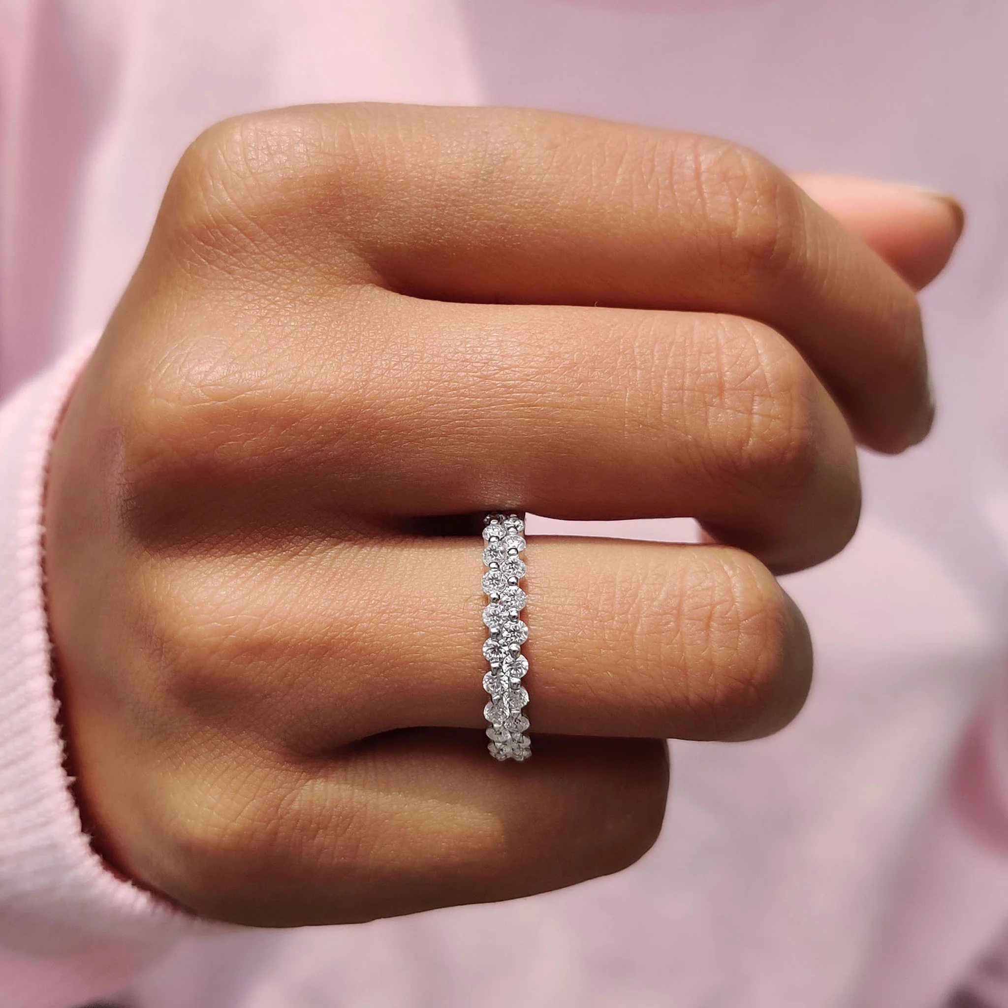 3/4 Eternity Band In Round Cut Double Row Setting - Image 5