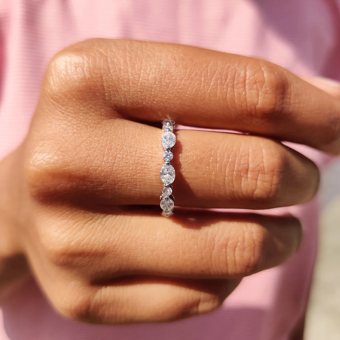 Oval Cut Round Cut Moissanite 3/4 Eternity Band - Image 2