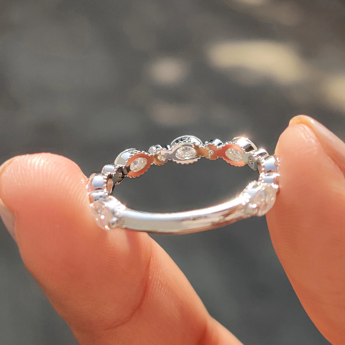 Oval Cut Round Cut Moissanite 3/4 Eternity Band - Image 7