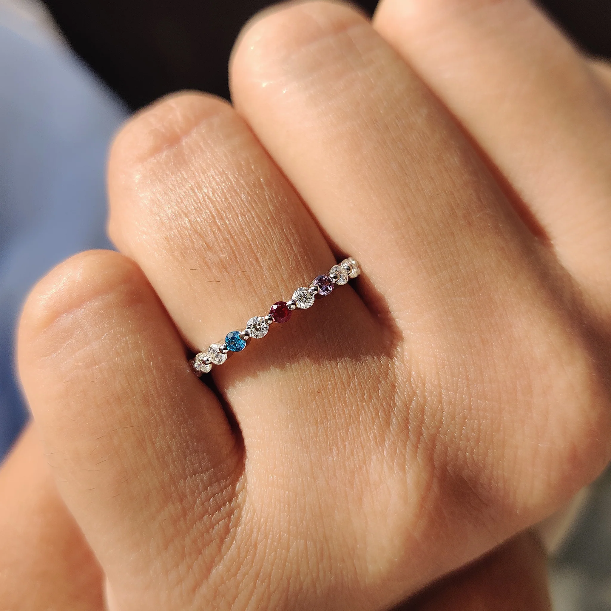 3/4 Eternity Wedding band With Minimalist Birthstone - Image 5