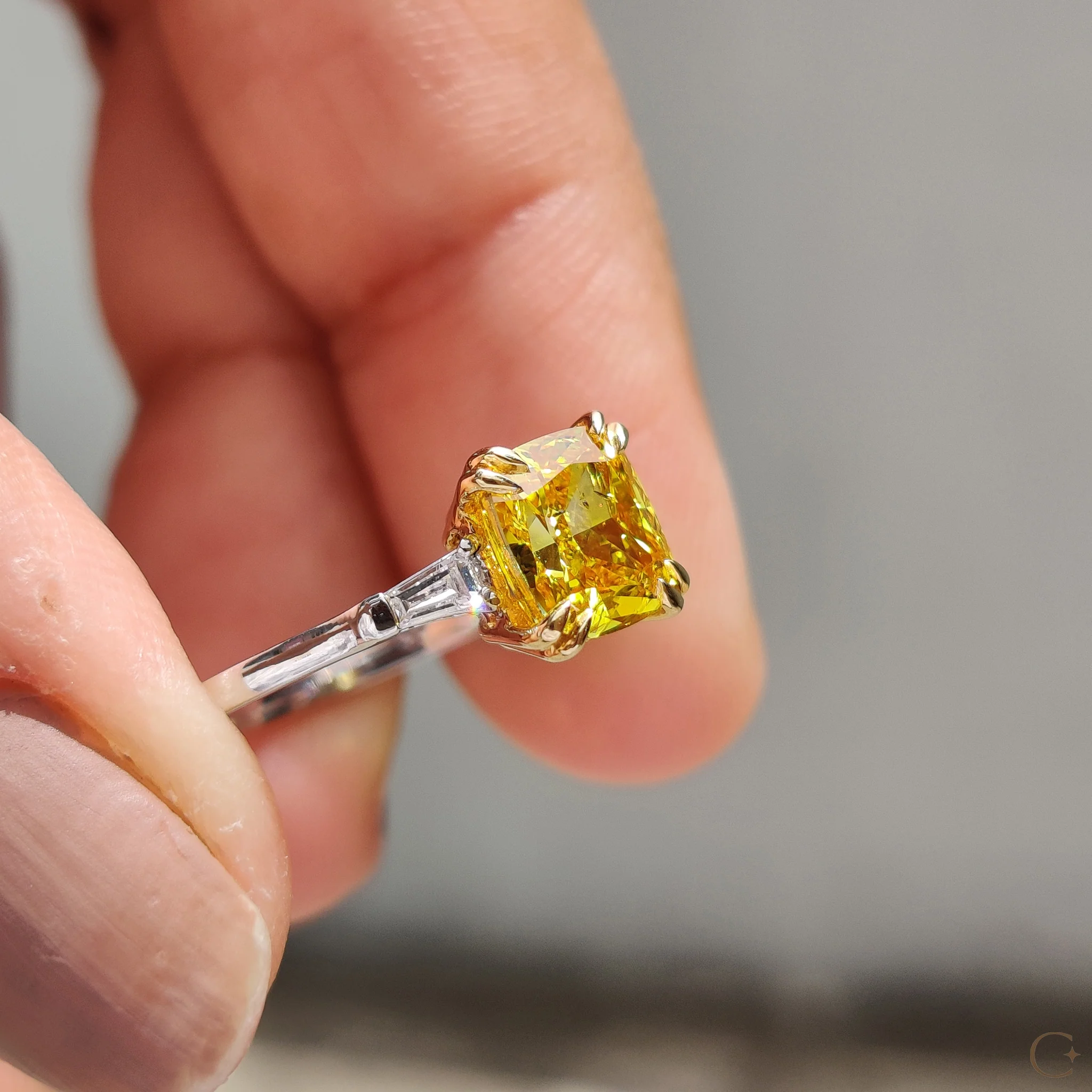 3 Stone Diamond Engagement Ring With Cushion & Baguette - Image 7