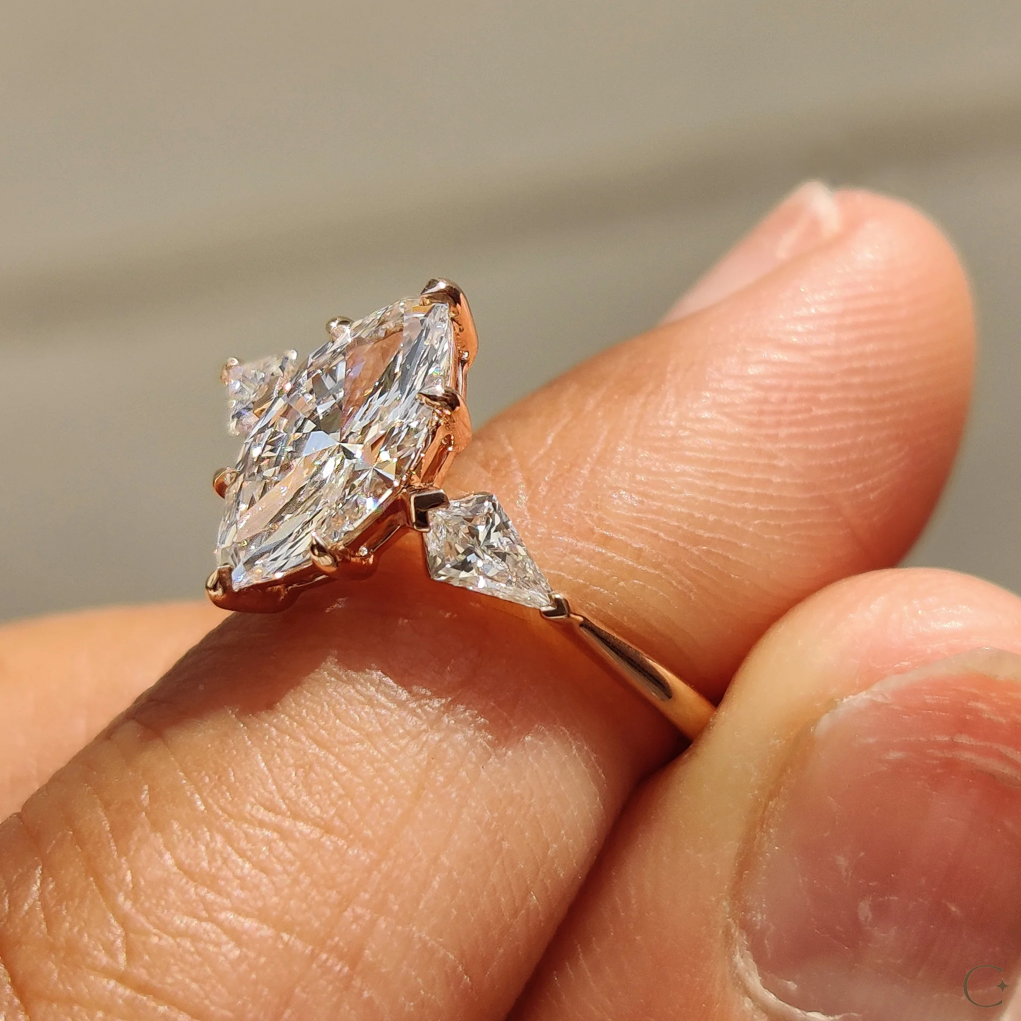 3 Stone Engagement Ring With Marquise And Kite Cut - Image 9