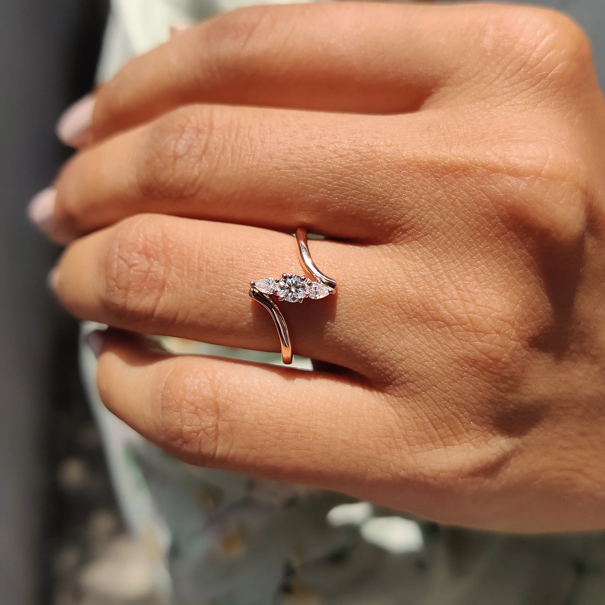 3 Stone Engagement Ring With Bypass Setting - Image 2