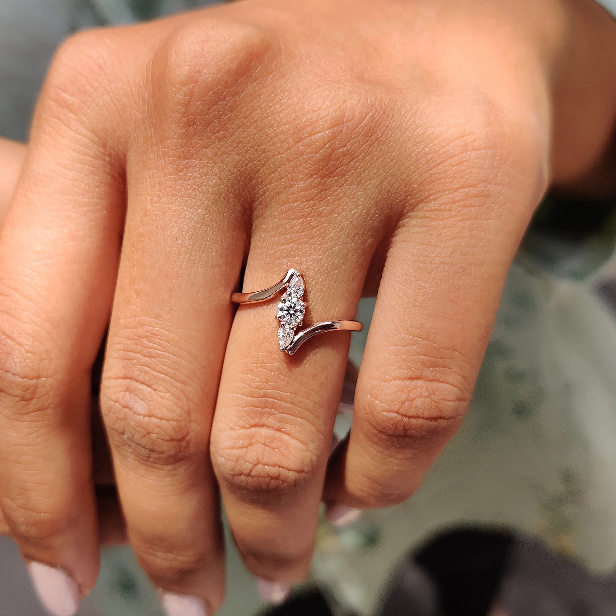 3 Stone Engagement Ring With Bypass Setting - Image 5