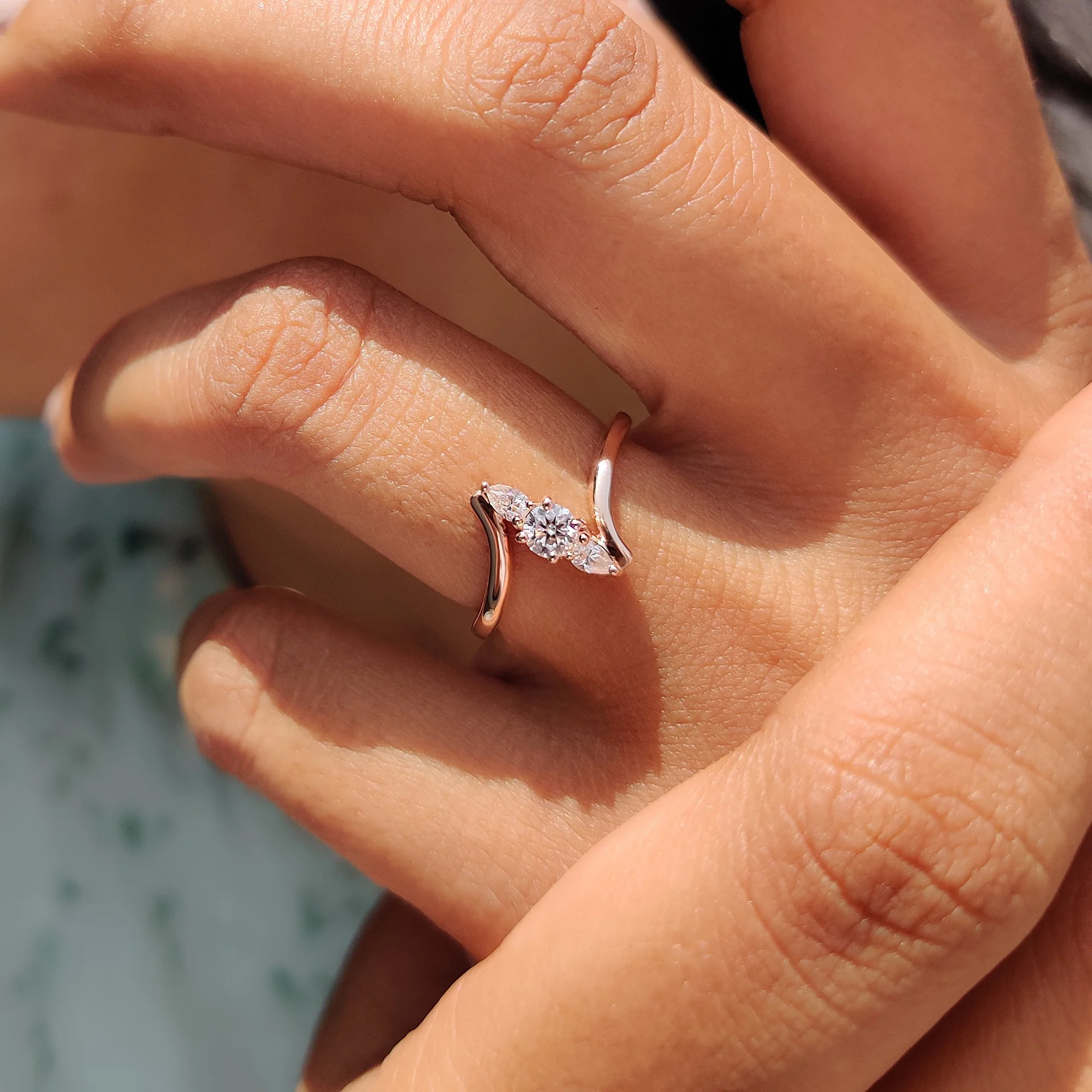 3 Stone Engagement Ring With Bypass Setting - Image 6