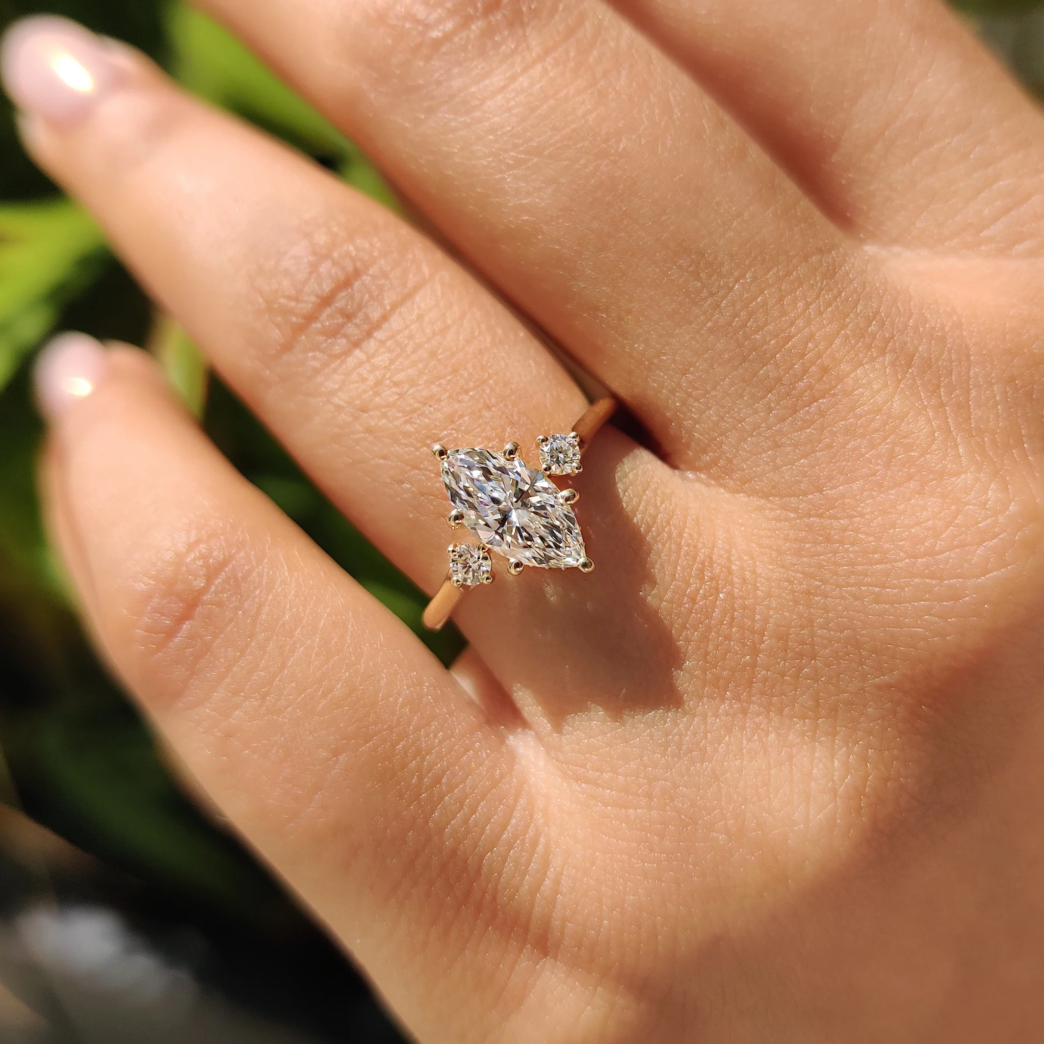 3 Stone Marquise Engagement Ring With Hidden Halo - Image 3