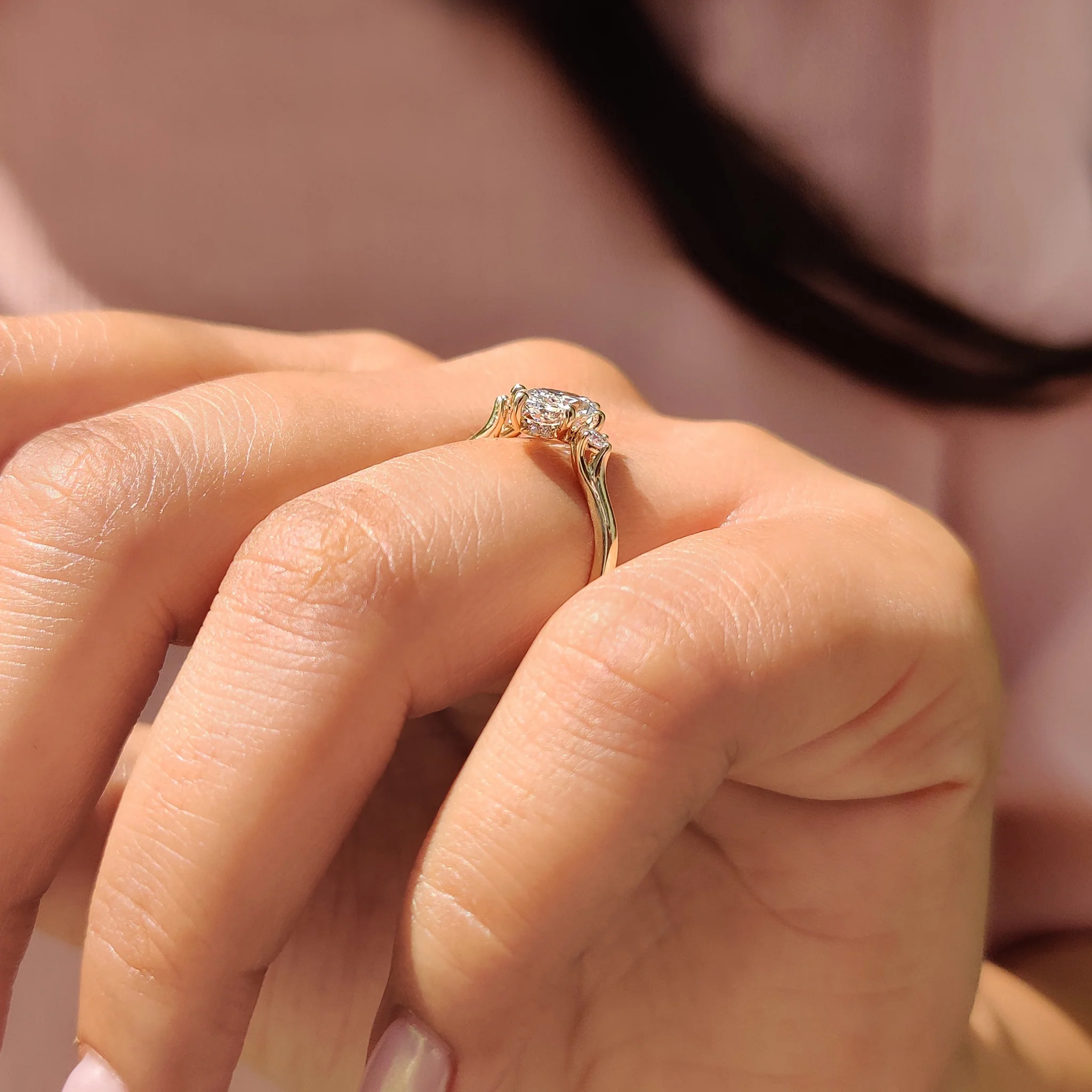 3 Stone Marquise Engagement Ring With Hidden Halo - Image 5