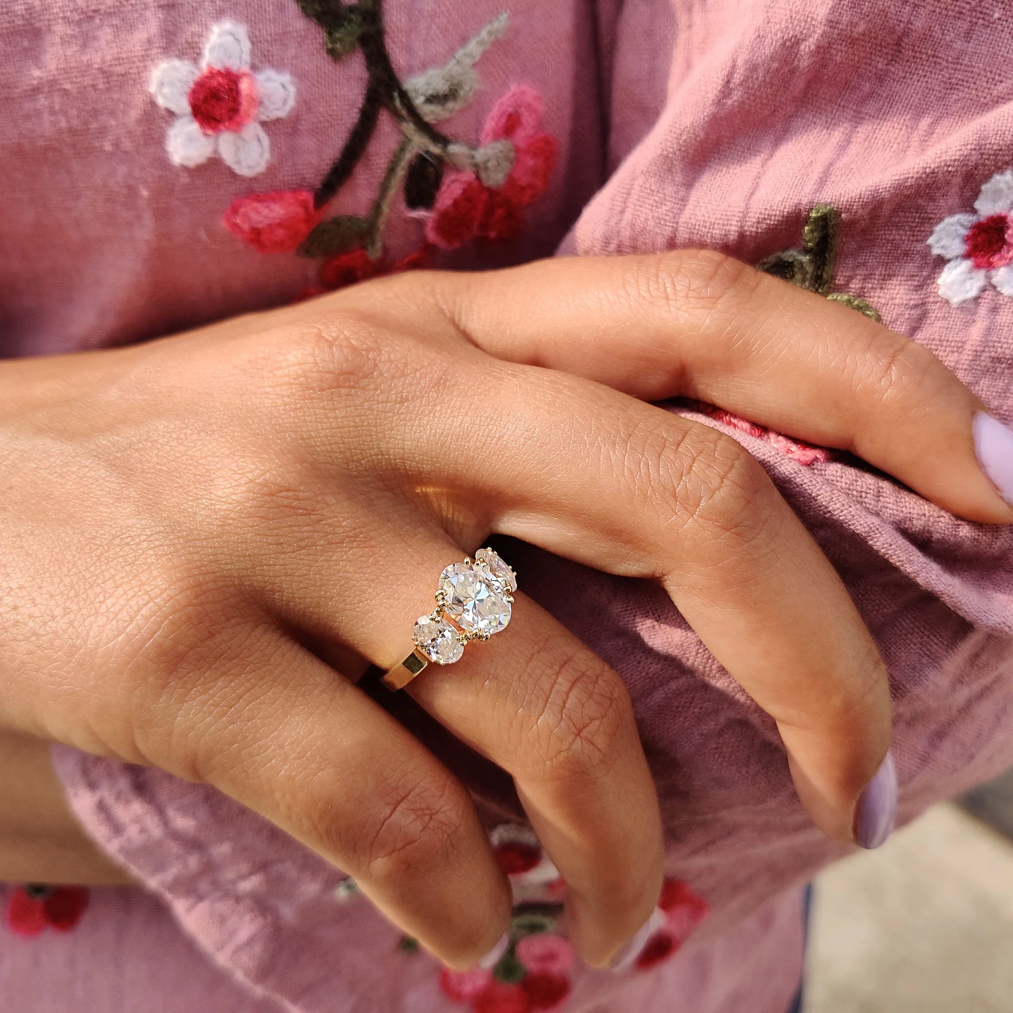 3 Stone Oval Engagement Ring With Double prong setting - Image 10