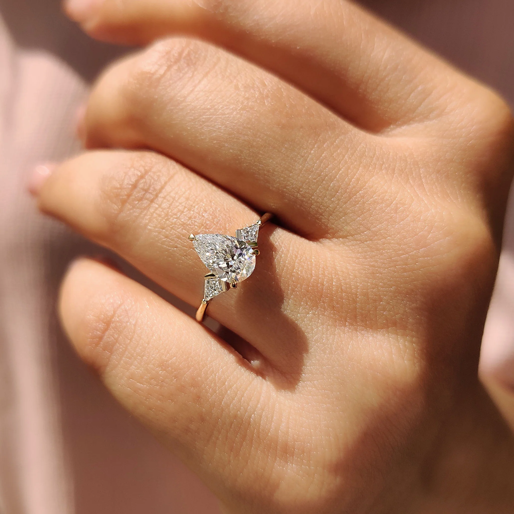 3 Stone Pear Cut Diamond Engagement Ring - Image 2