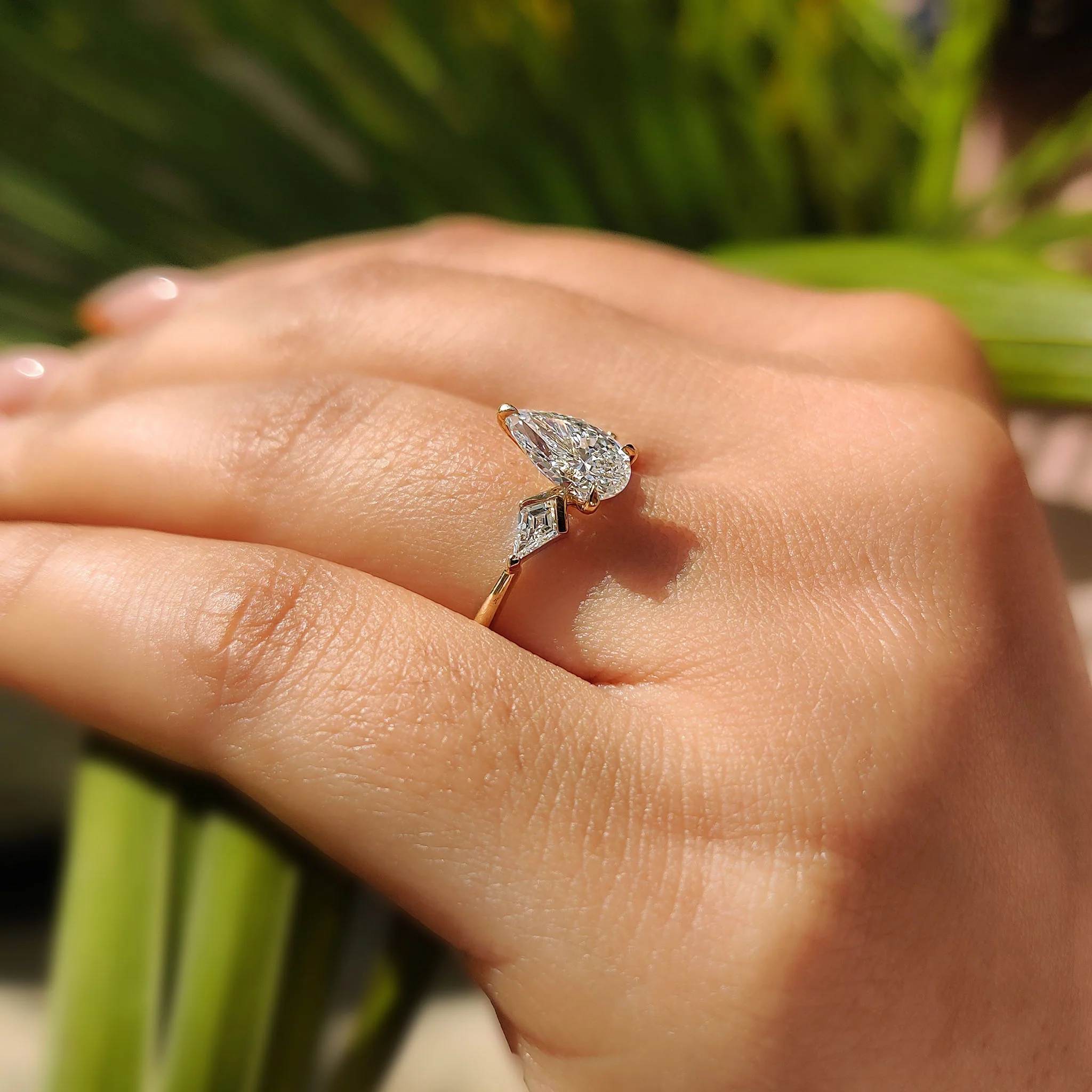 3 Stone Pear Cut Diamond Engagement Ring - Image 9
