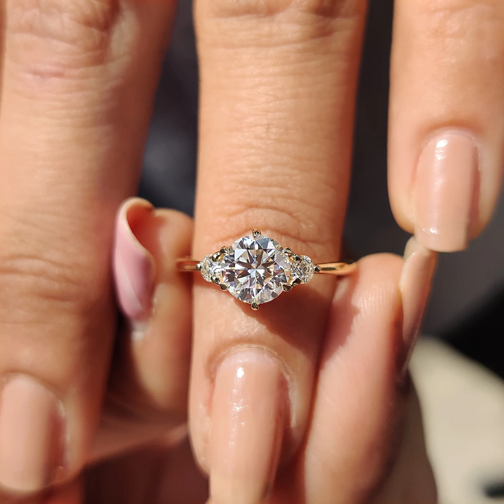 3 Stone Round Engagement Ring In Cathedral Setting - Image 2
