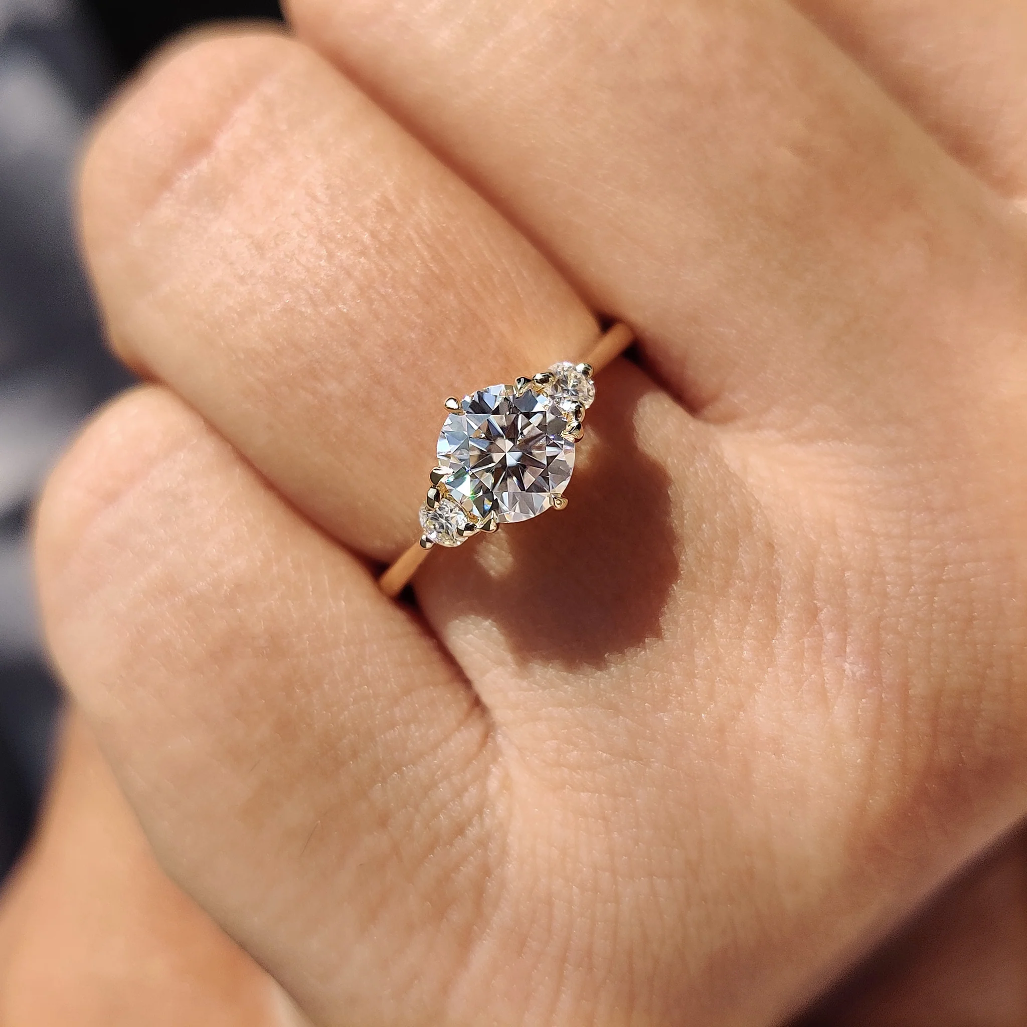 3 Stone Round Engagement Ring In Cathedral Setting - Image 5