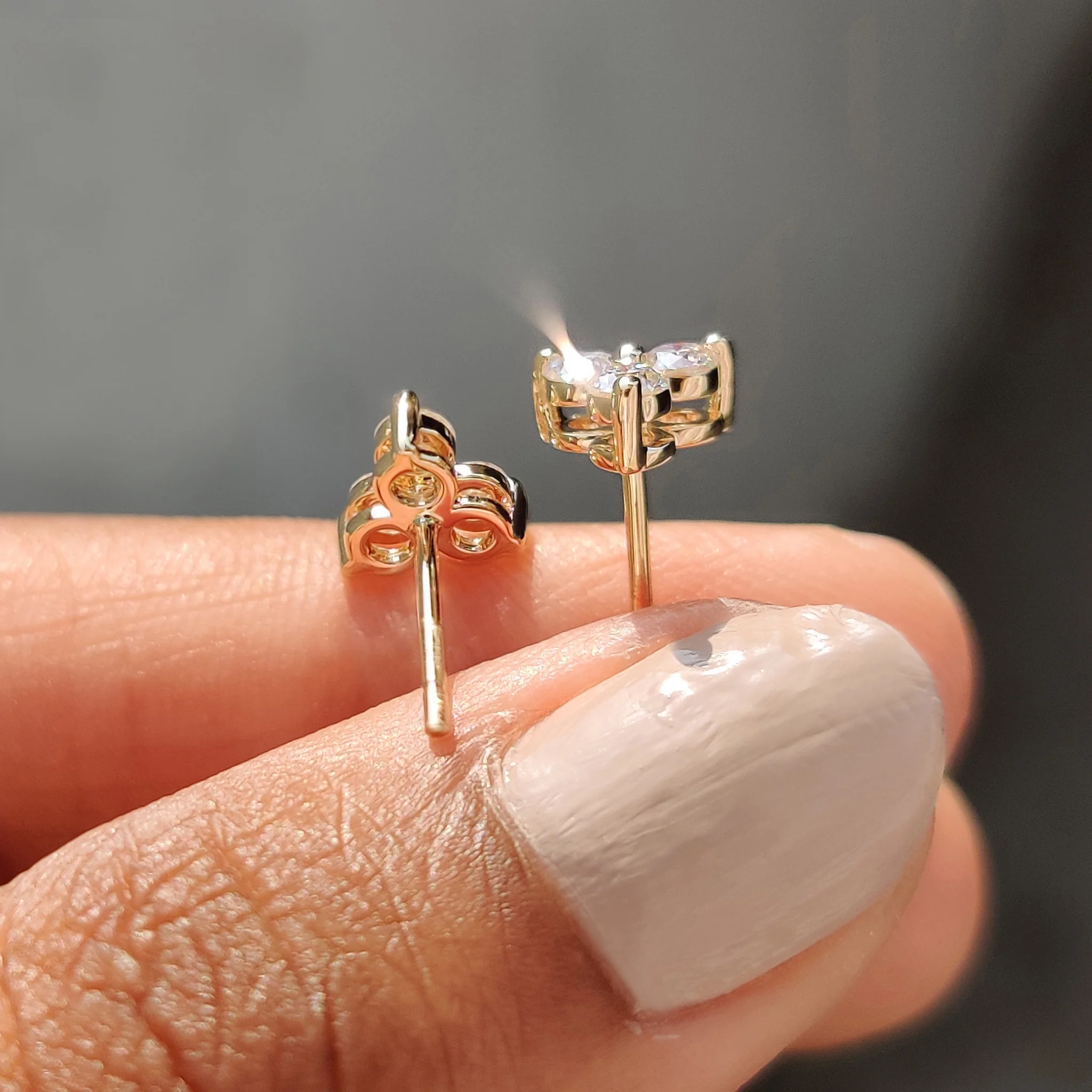 3 Stone Stud Earring In Round Cut Moissanite - Image 7