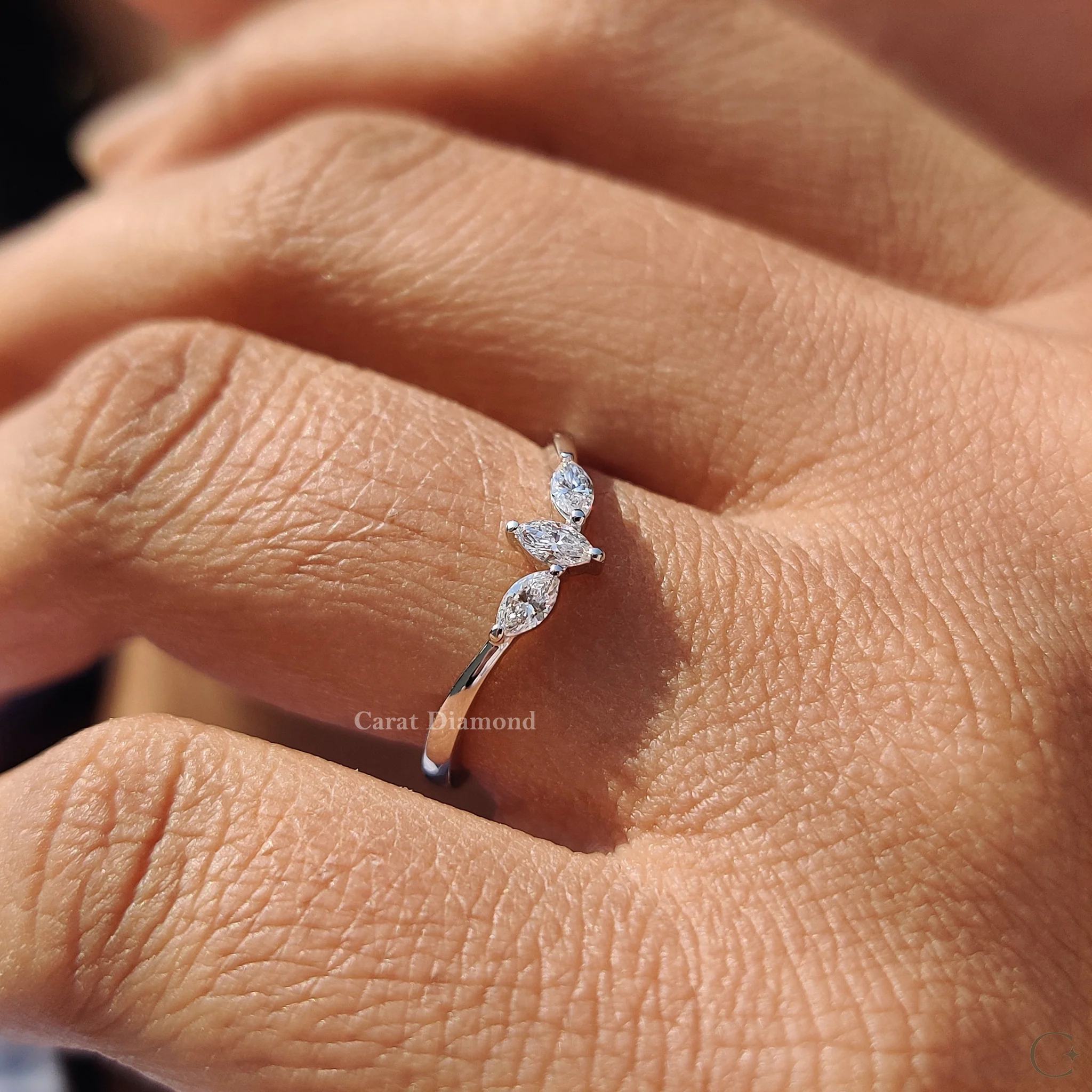 3 Stone Wedding Band with Curved Diamond Style - Image 2
