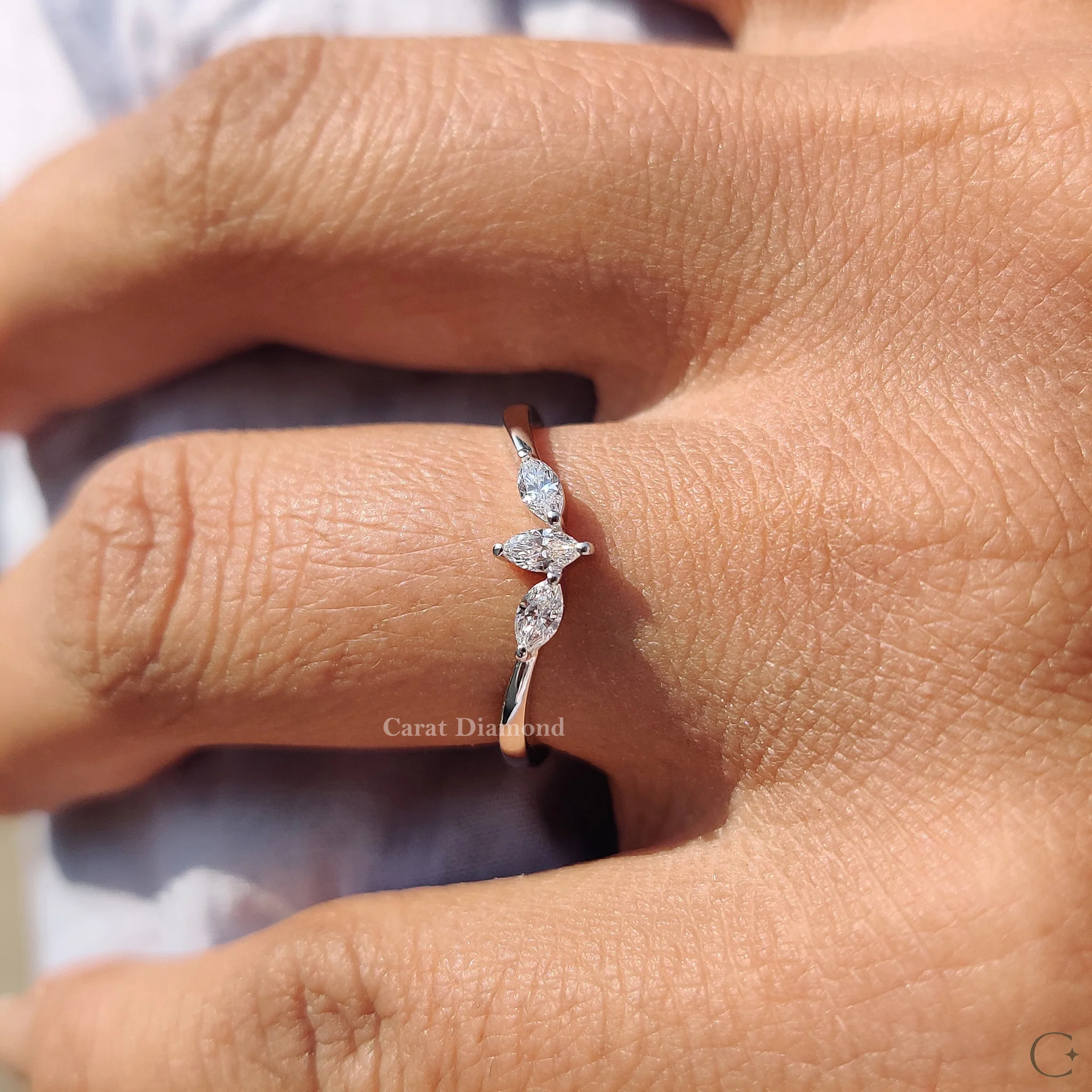 3 Stone Wedding Band with Curved Diamond Style - Image 6