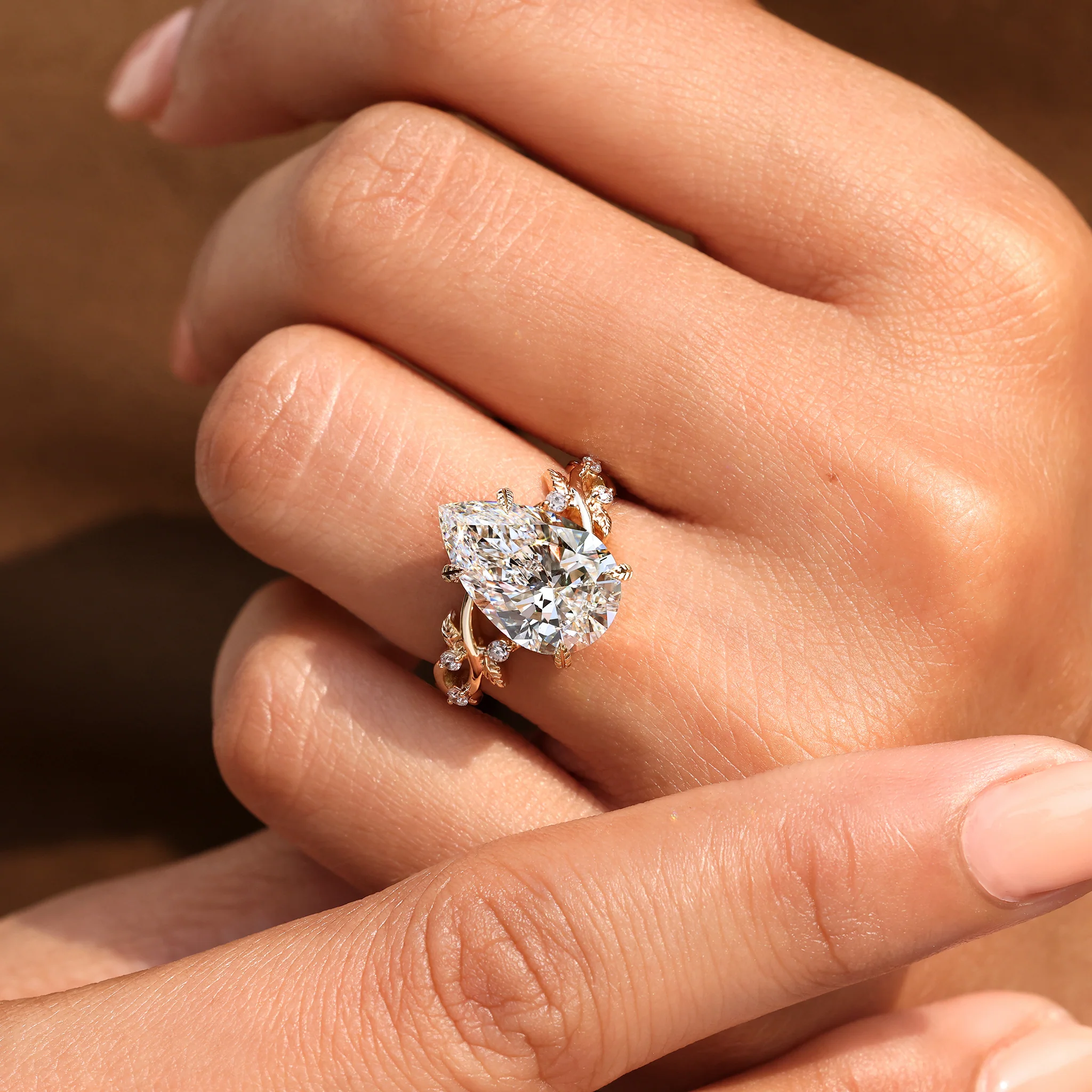 5 - 10 Carat IGI Certified Pear Cut Nature Inspired Engagement Ring - Image 11
