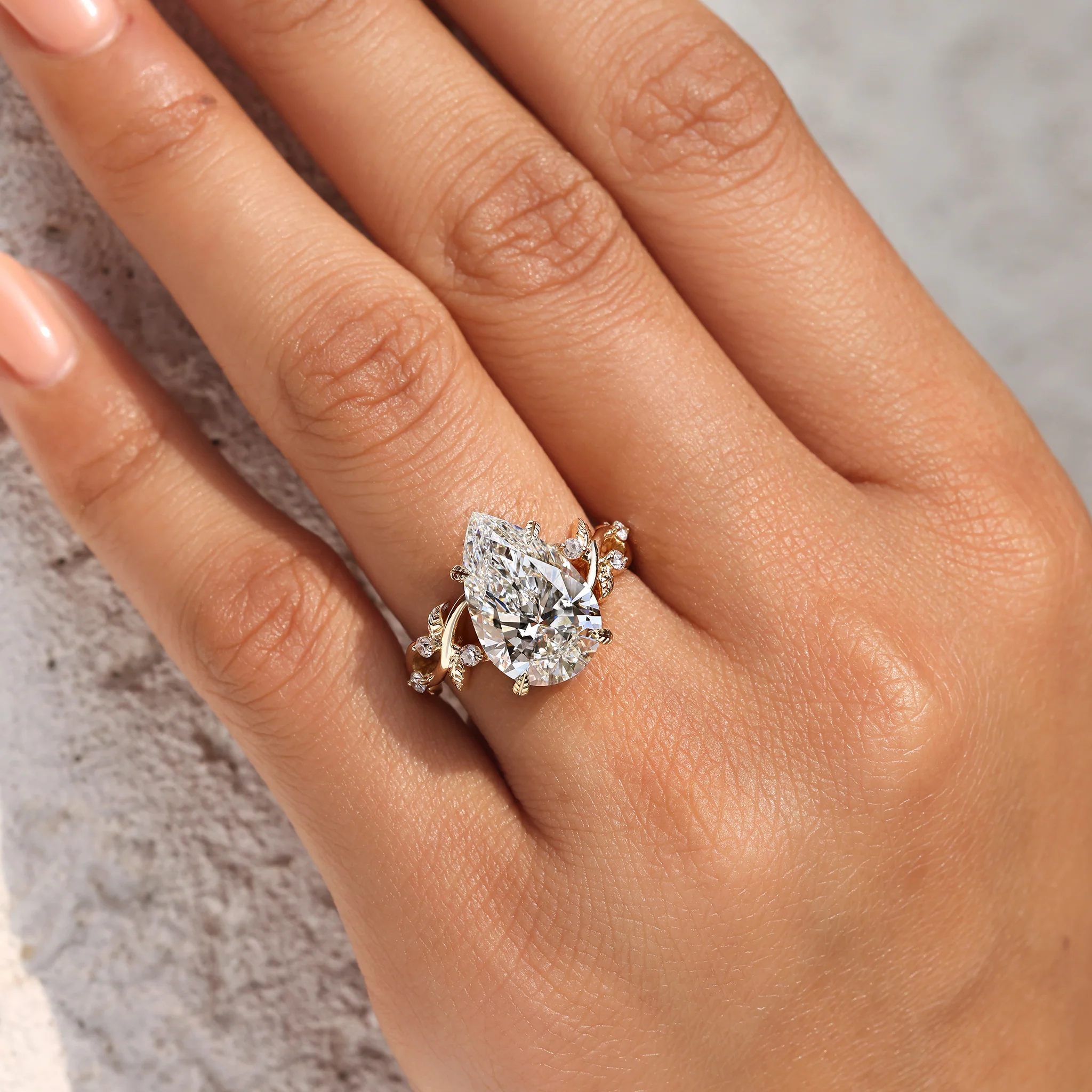 5 - 10 Carat IGI Certified Pear Cut Nature Inspired Engagement Ring - Image 3