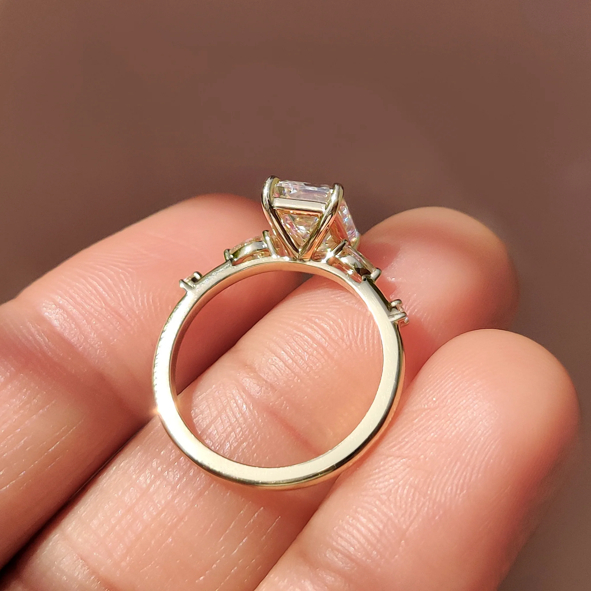 5 Stone Emerald Cut Diamond Ring With Marquise Side Stone - Image 9
