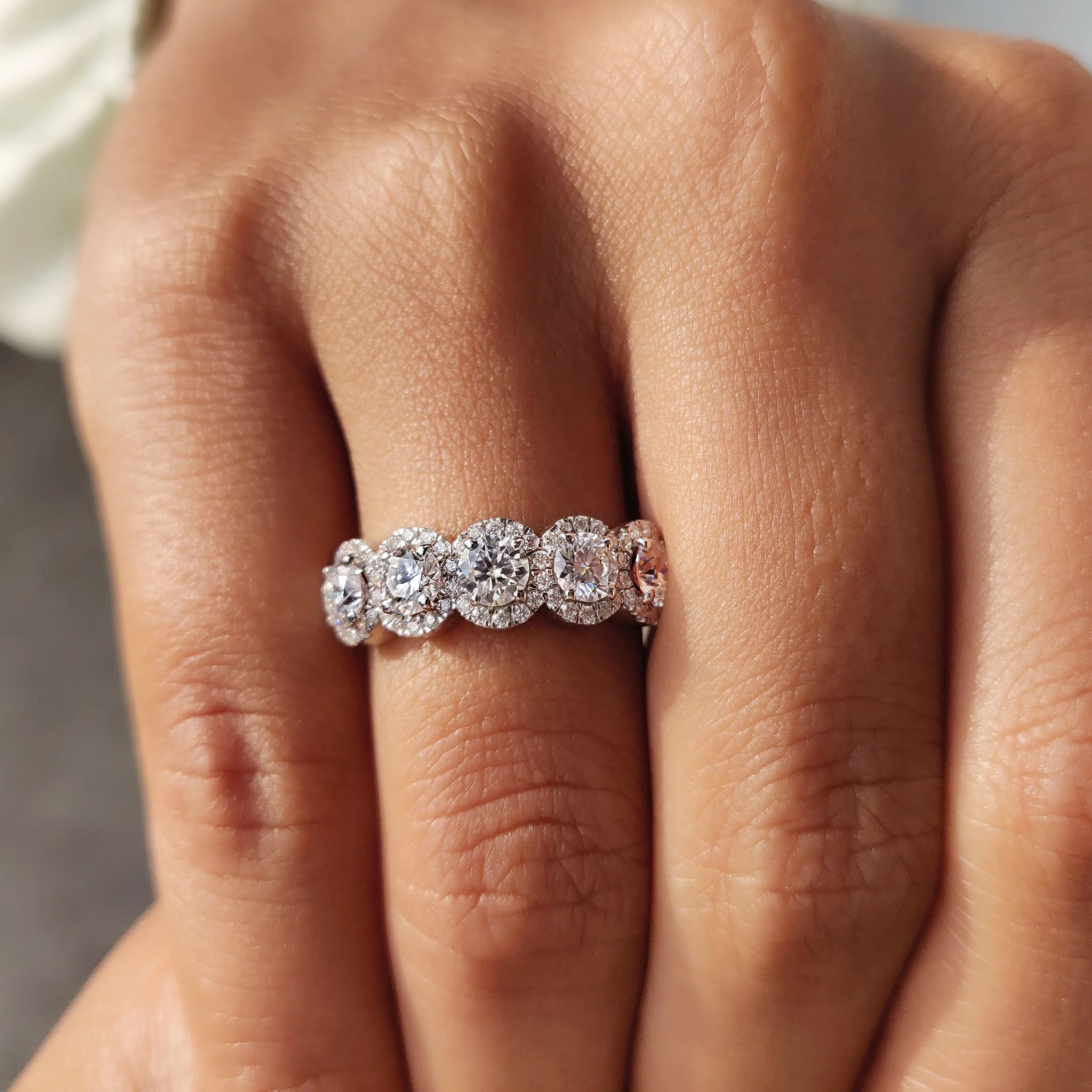 5 Stone Halo Wedding Band - Image 5