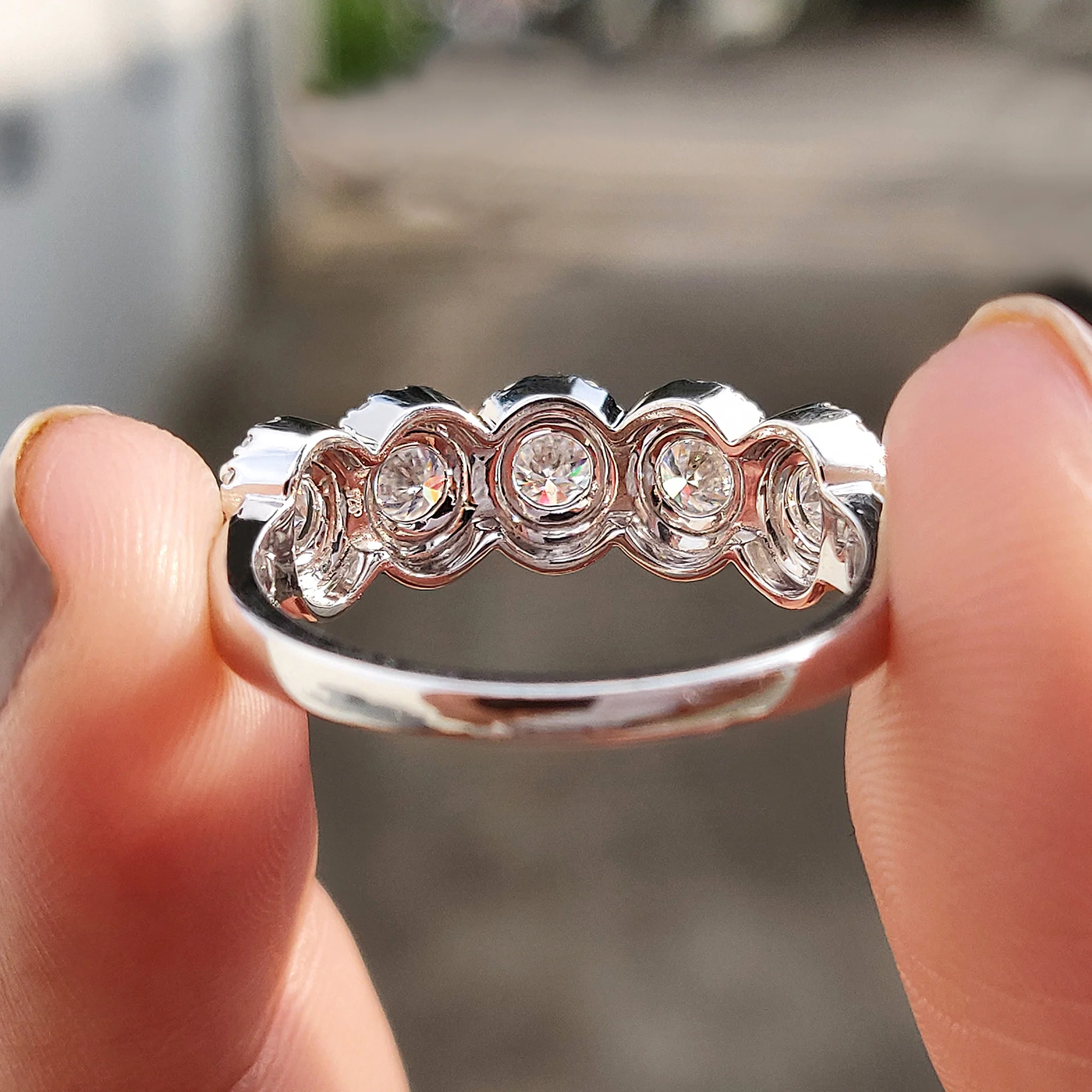5 Stone Halo Wedding Band - Image 6