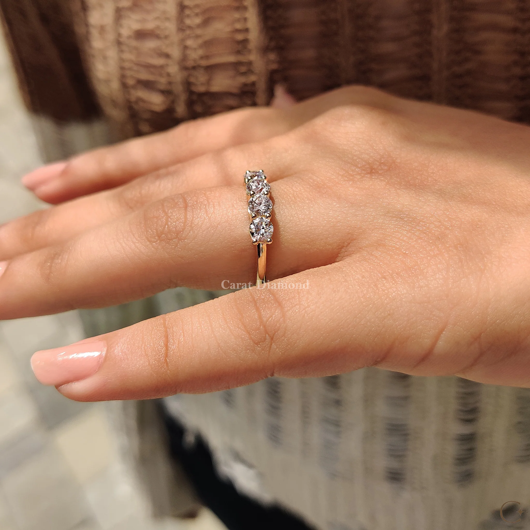 Round Diamond 5 Stone Wedding Band - Image 4