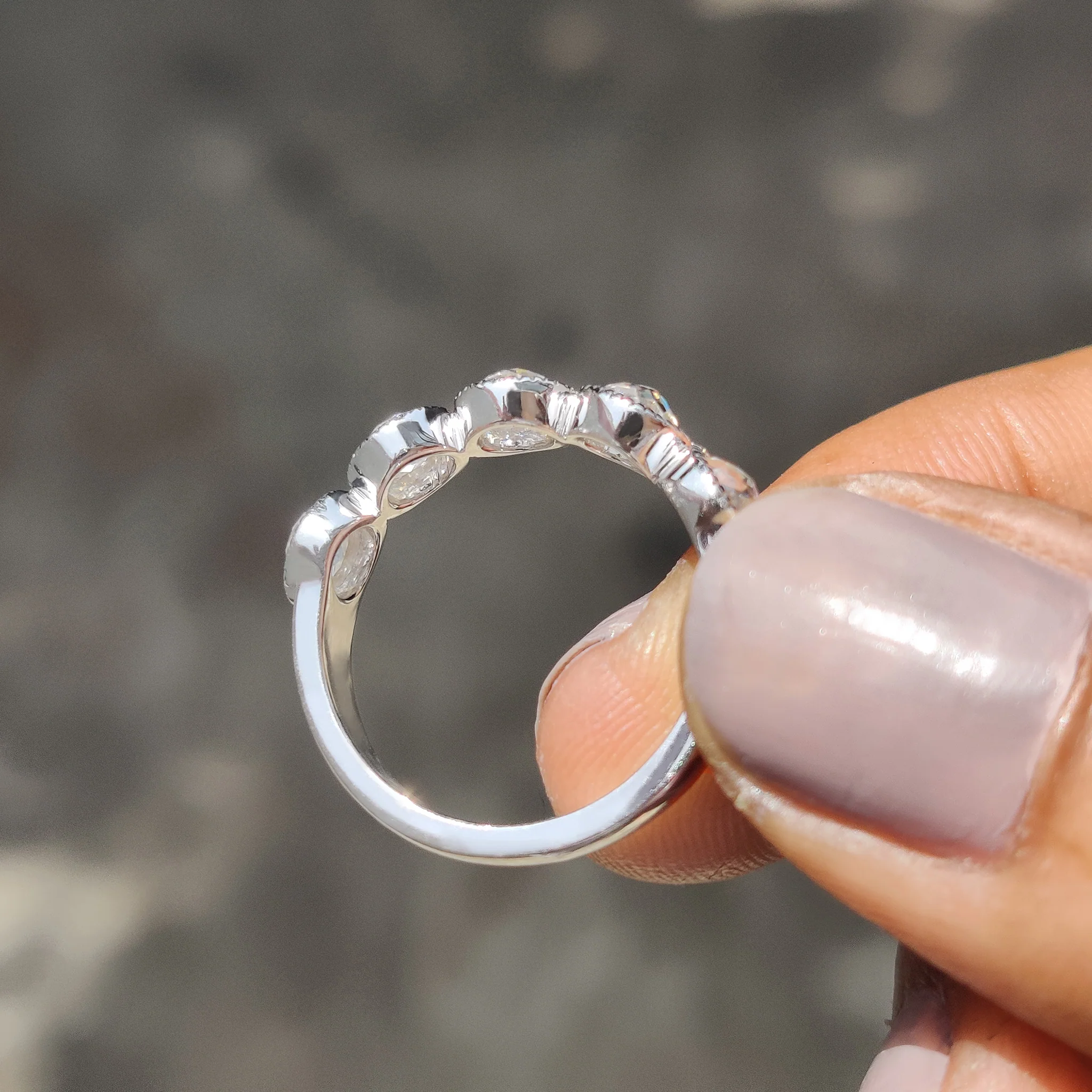 Round Rose Cut 5 Stone Wedding Band With Milgrain Set - Image 8