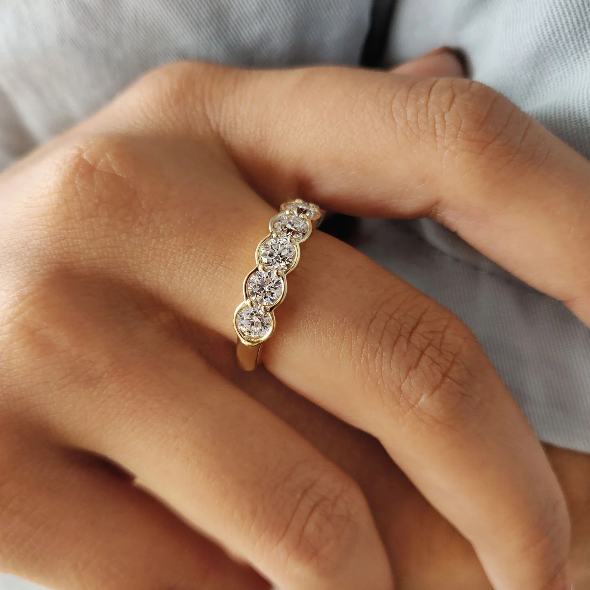 6 Stone Half Eternity Wedding Band - Image 5