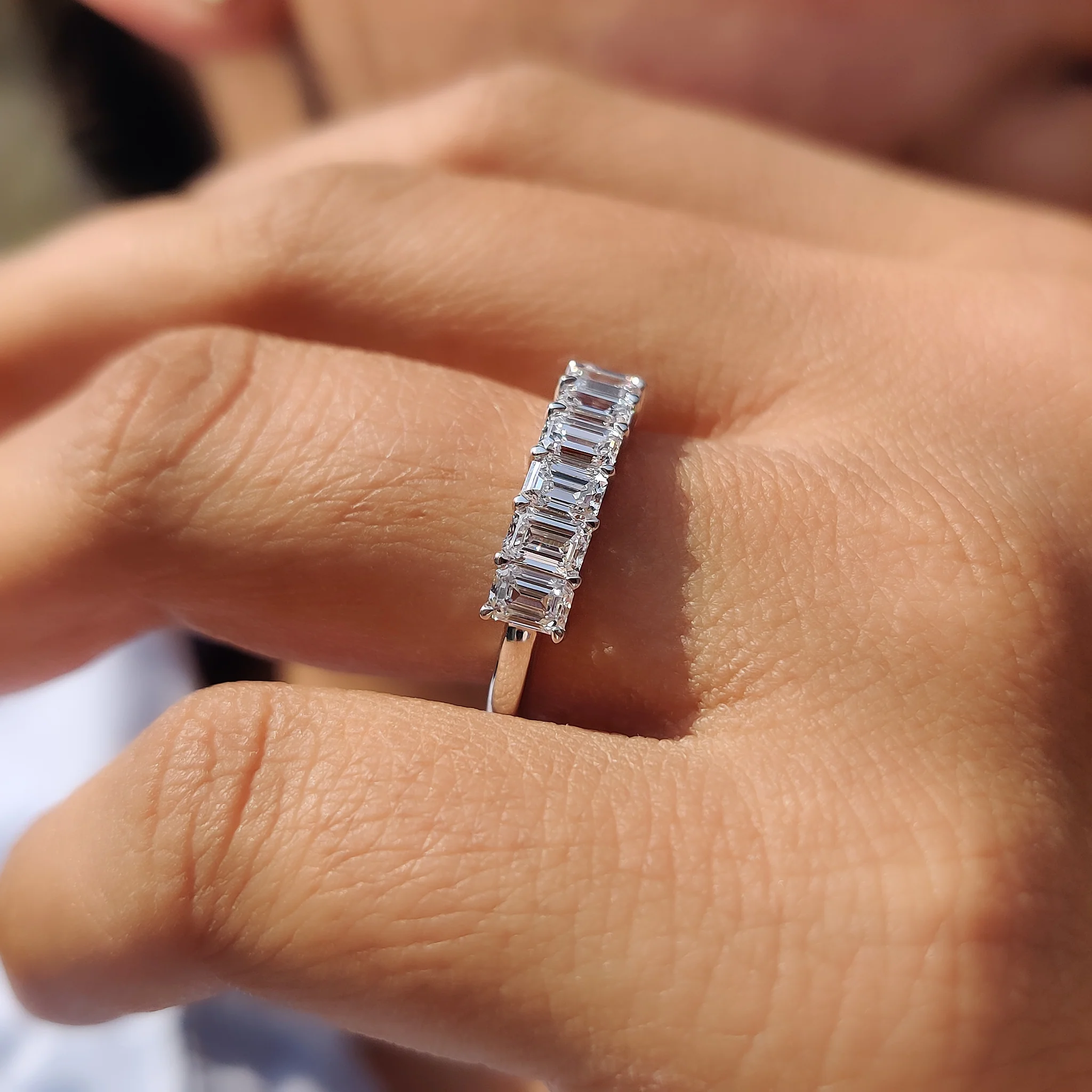 7 Stone Emerald Cut Diamond Wedding Band - Image 8