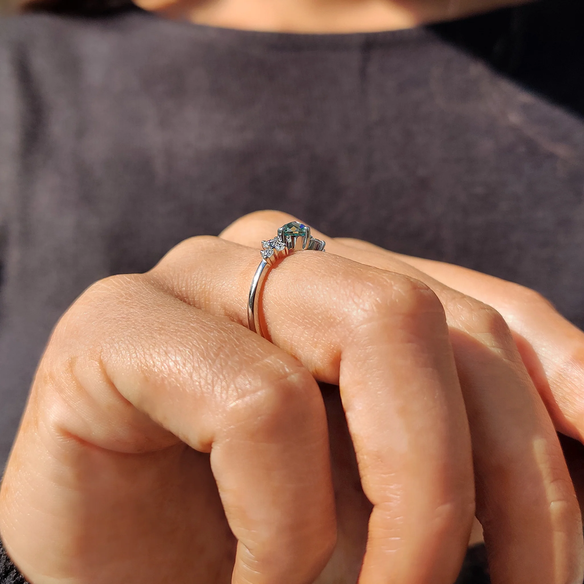 7 Stone Engagement Ring In Cyan Blue Round Rose Cut - Image 8