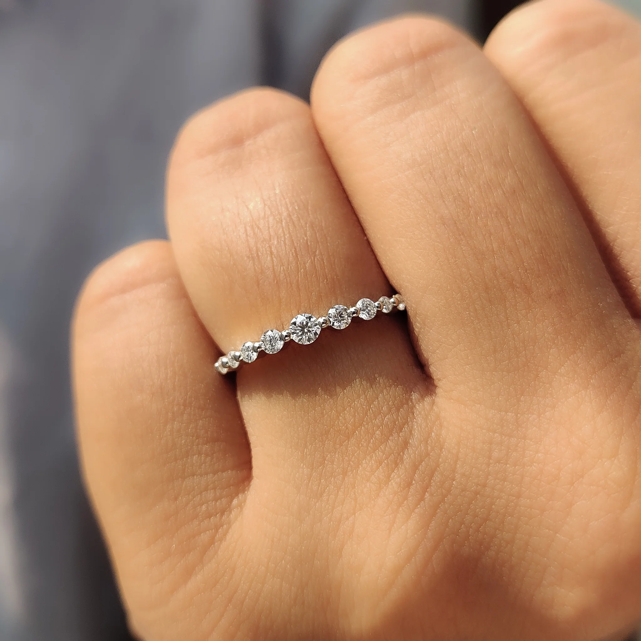 7 Stone Wedding Band with Round Cut Diamond - Image 3