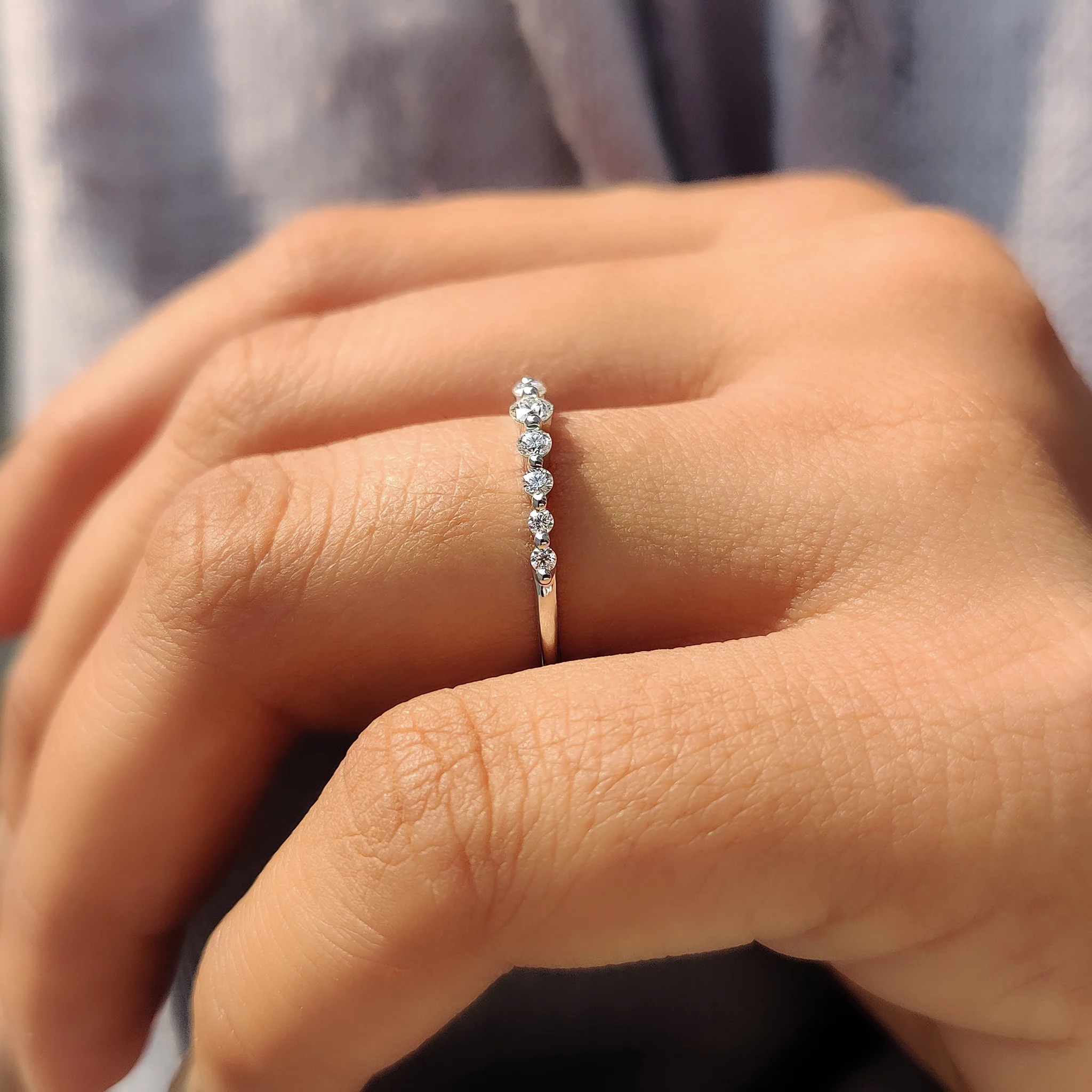7 Stone Wedding Band with Round Cut Diamond - Image 6