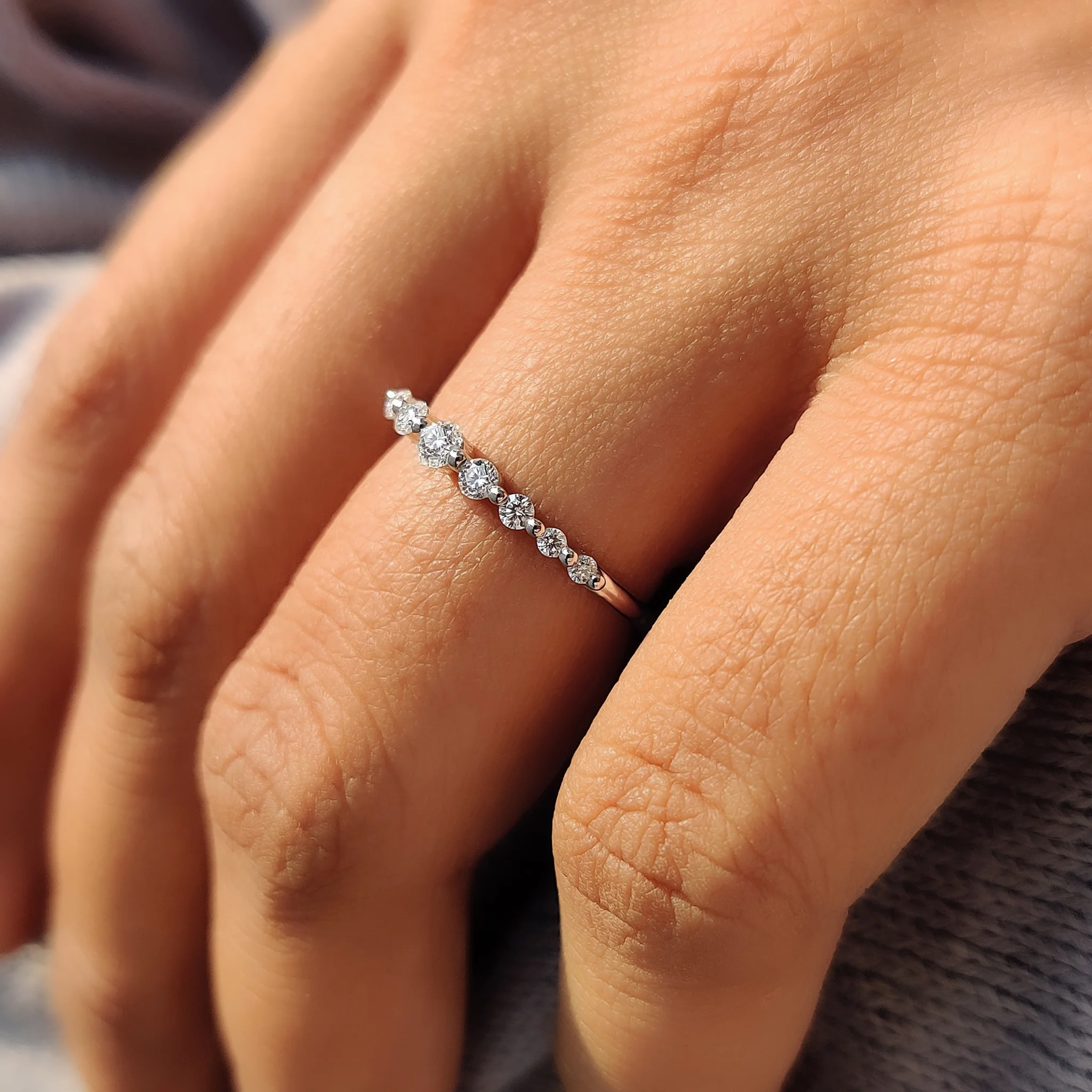 7 Stone Wedding Band with Round Cut Diamond - Image 7