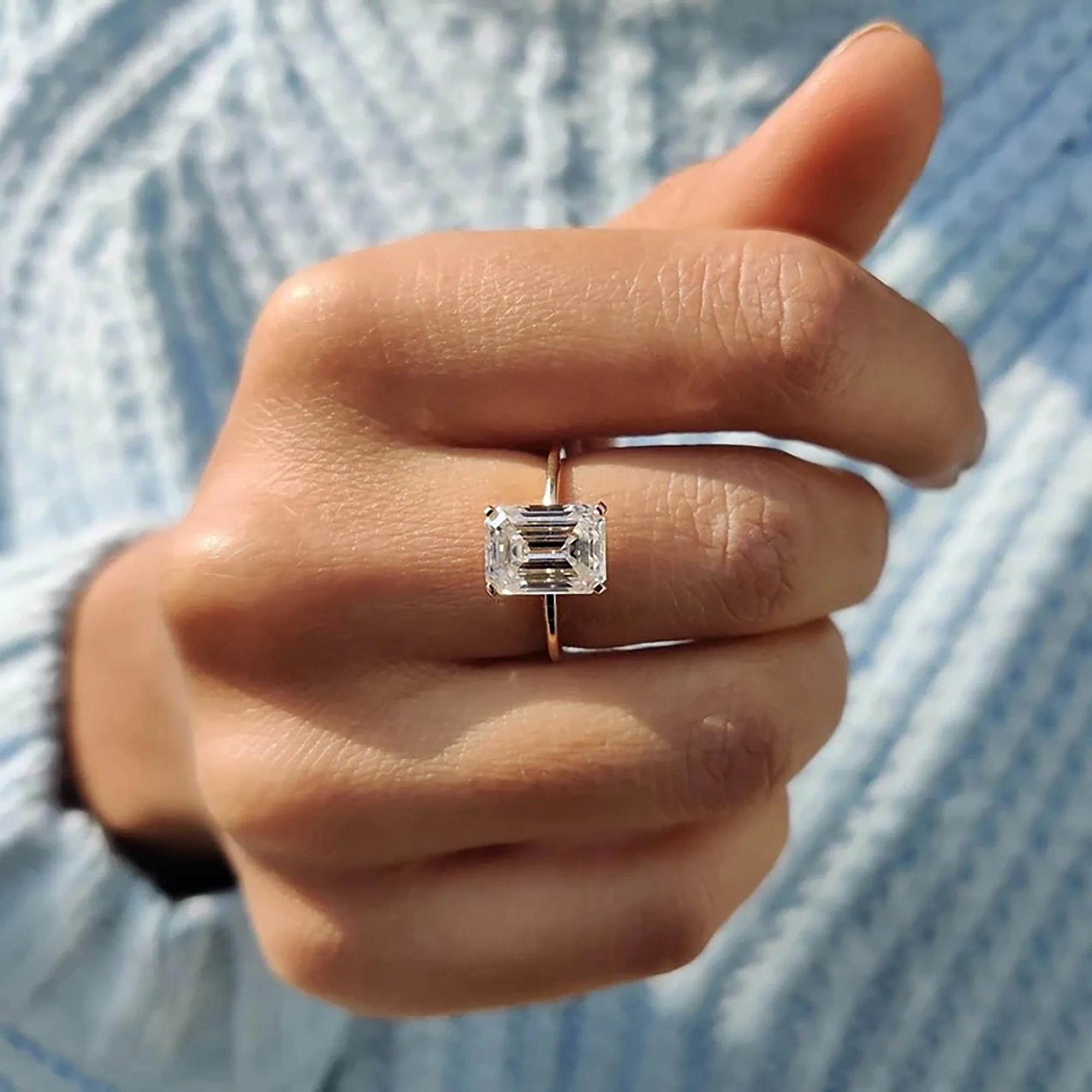 Knife Edge Emerald Cut Solitaire Ring - Image 3