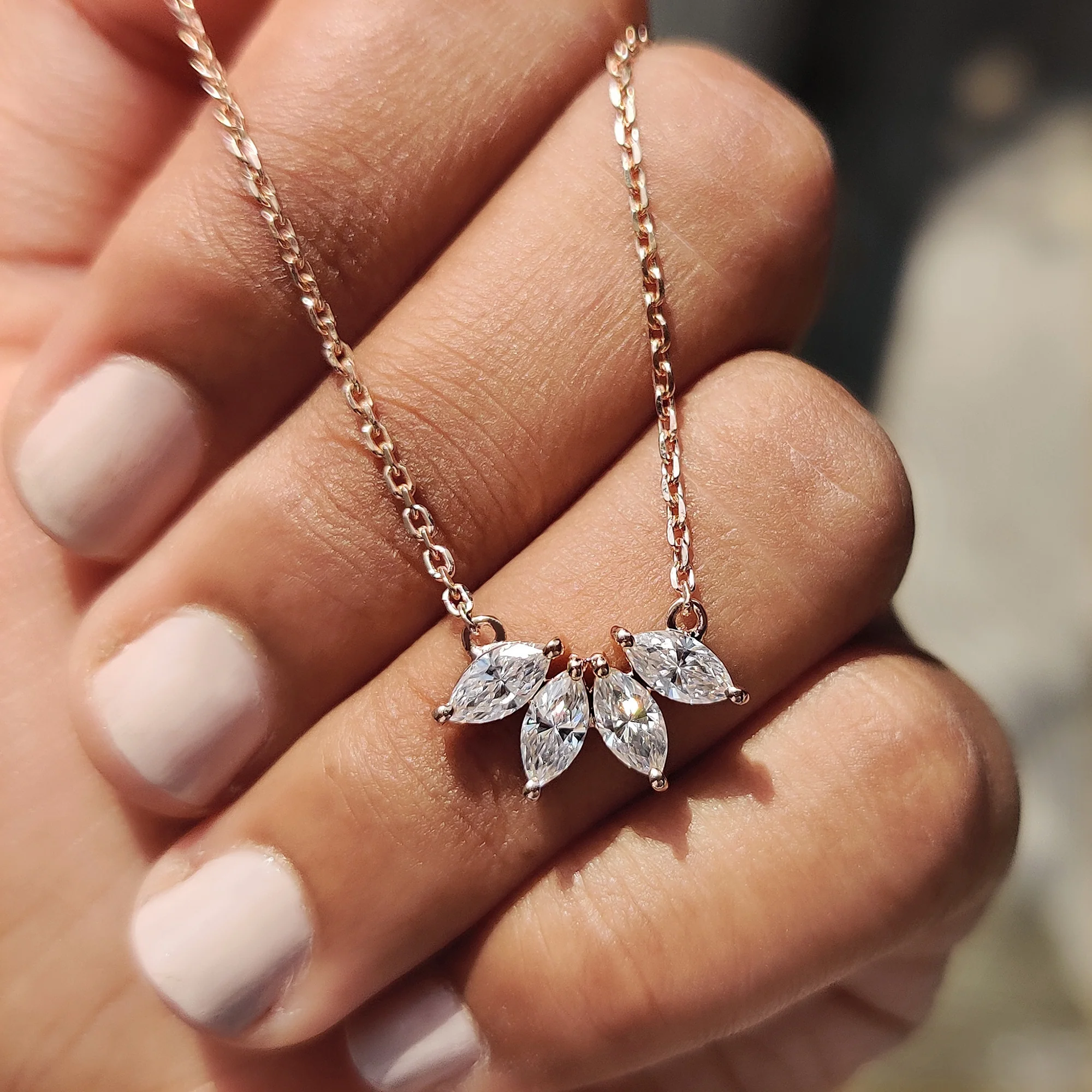 Arc Marquise Moissanite Pendant In Four Stone Design - Image 10