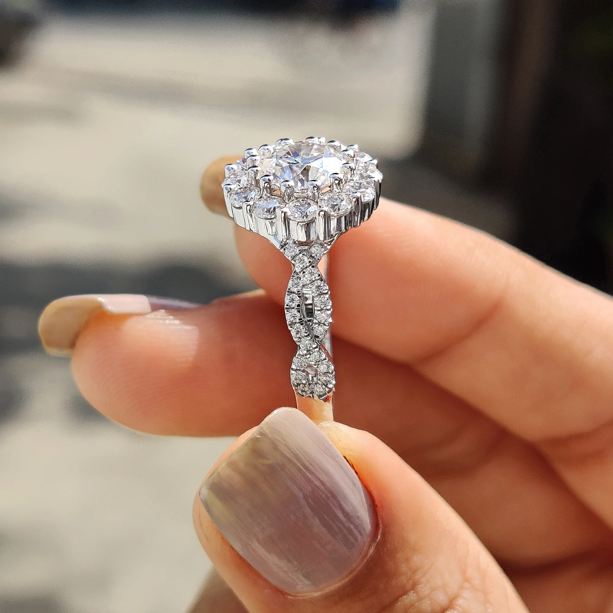 Round Art Deco Engagement Ring With Twisted Pave Band - Image 9