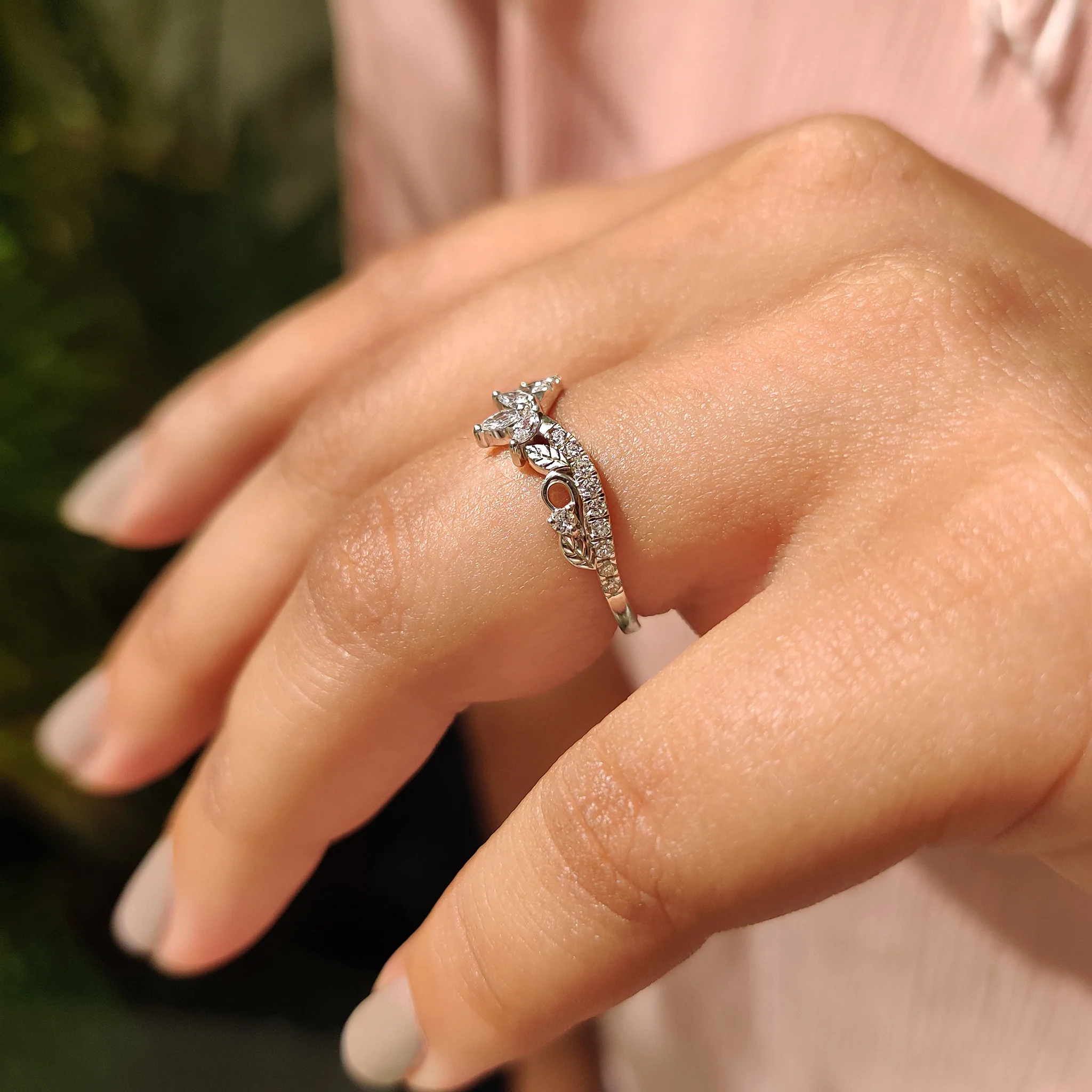 Art Deco Marquise Wedding Ring In Chevron Style - Image 3