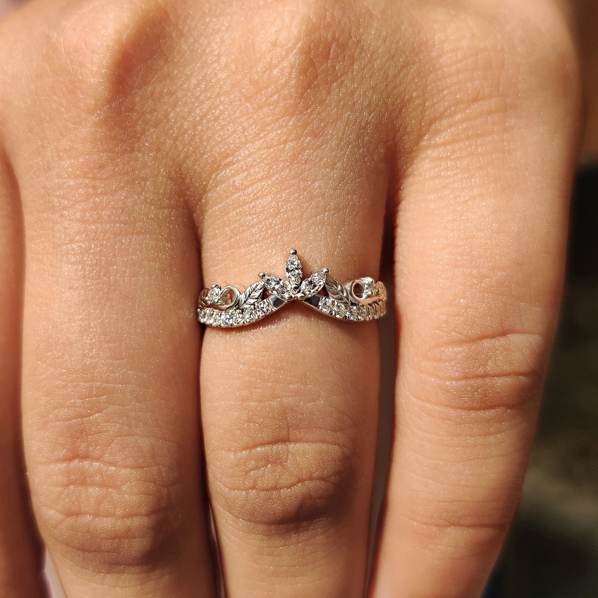 Art Deco Marquise Wedding Ring In Chevron Style - Image 8