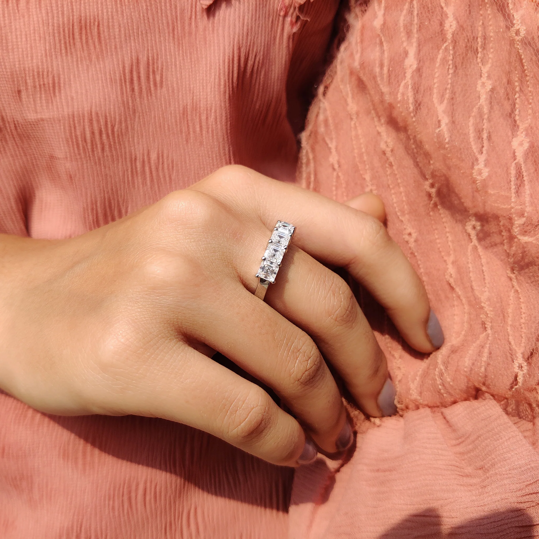Asscher Cut 5 Stone Wedding Band - Image 8