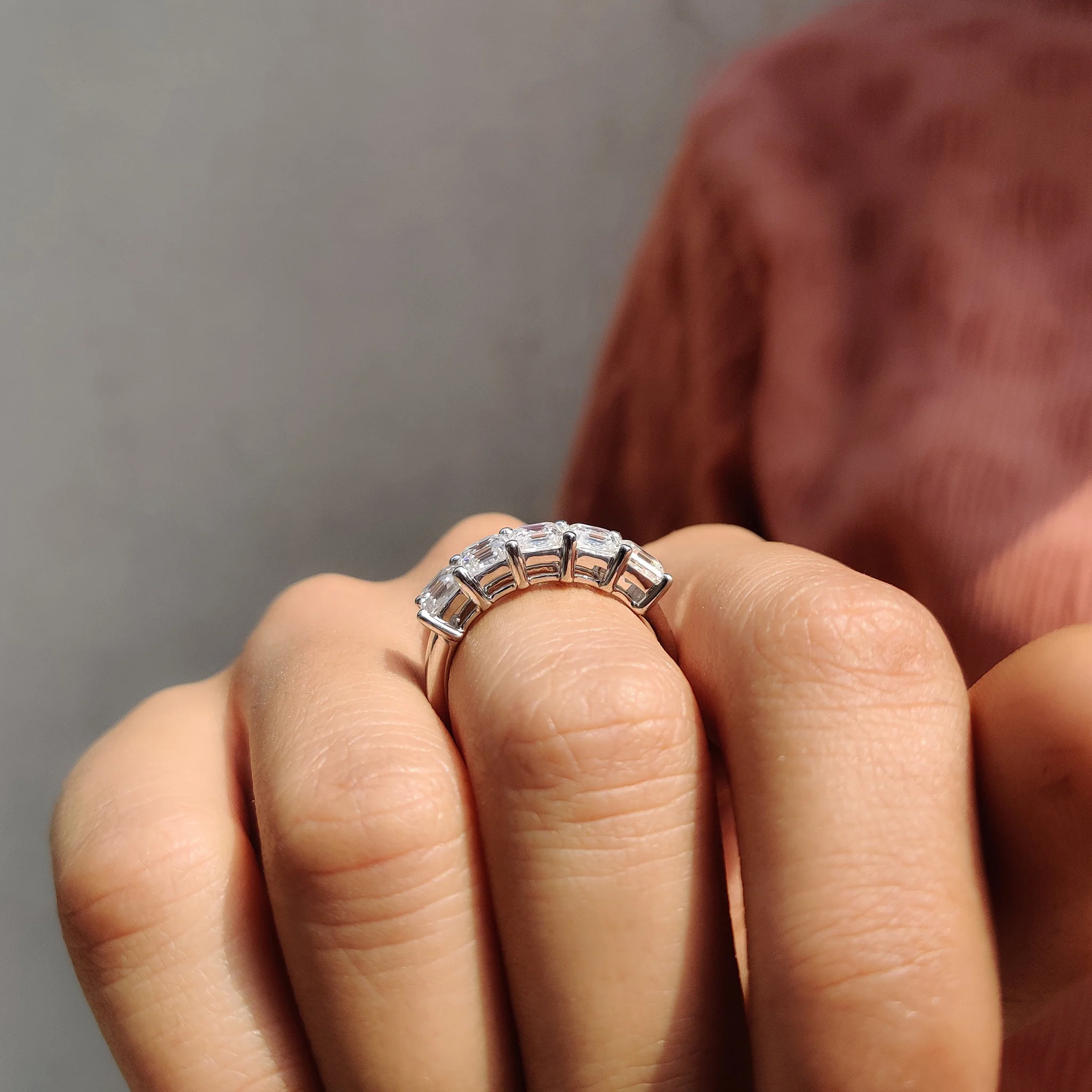 Asscher Cut 5 Stone Wedding Band - Image 9