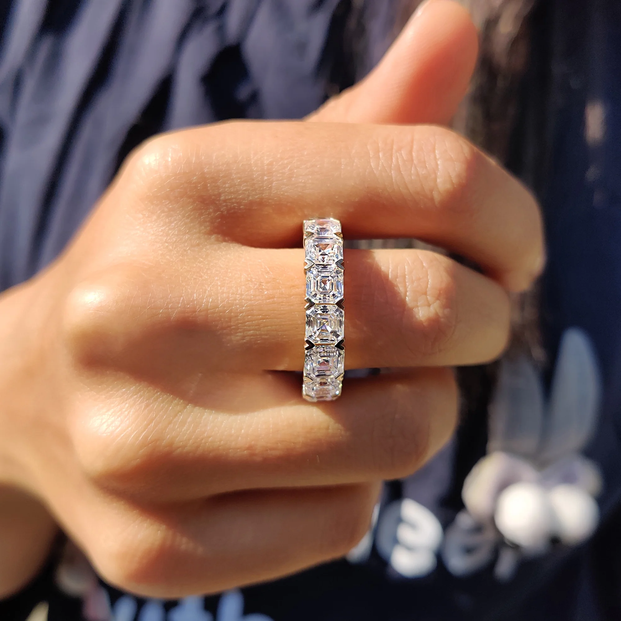 Asscher Cut Eternity Band With Secure Heart Shaped Prong - Image 7