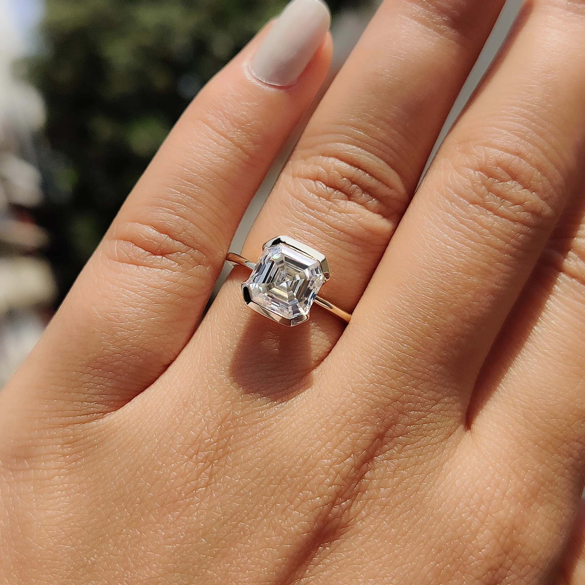 Asscher Cut Half Bezel Set Ring - Image 9