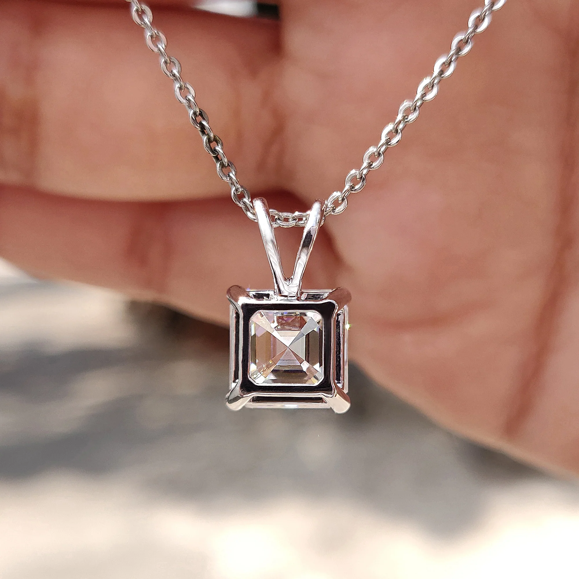 Asscher Cut Moissanite Pendant In Solitaire Style - Image 3