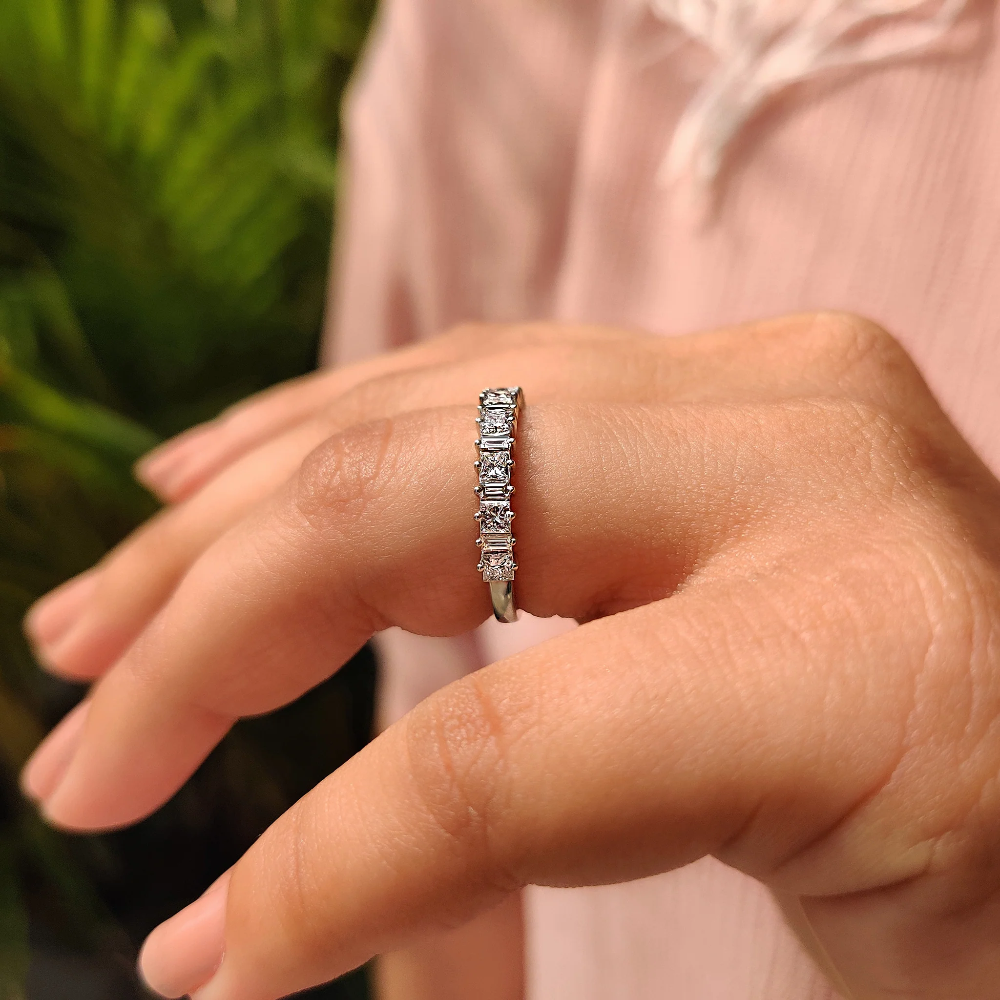 Baguette And Princess White Gold Wedding Band - Image 3
