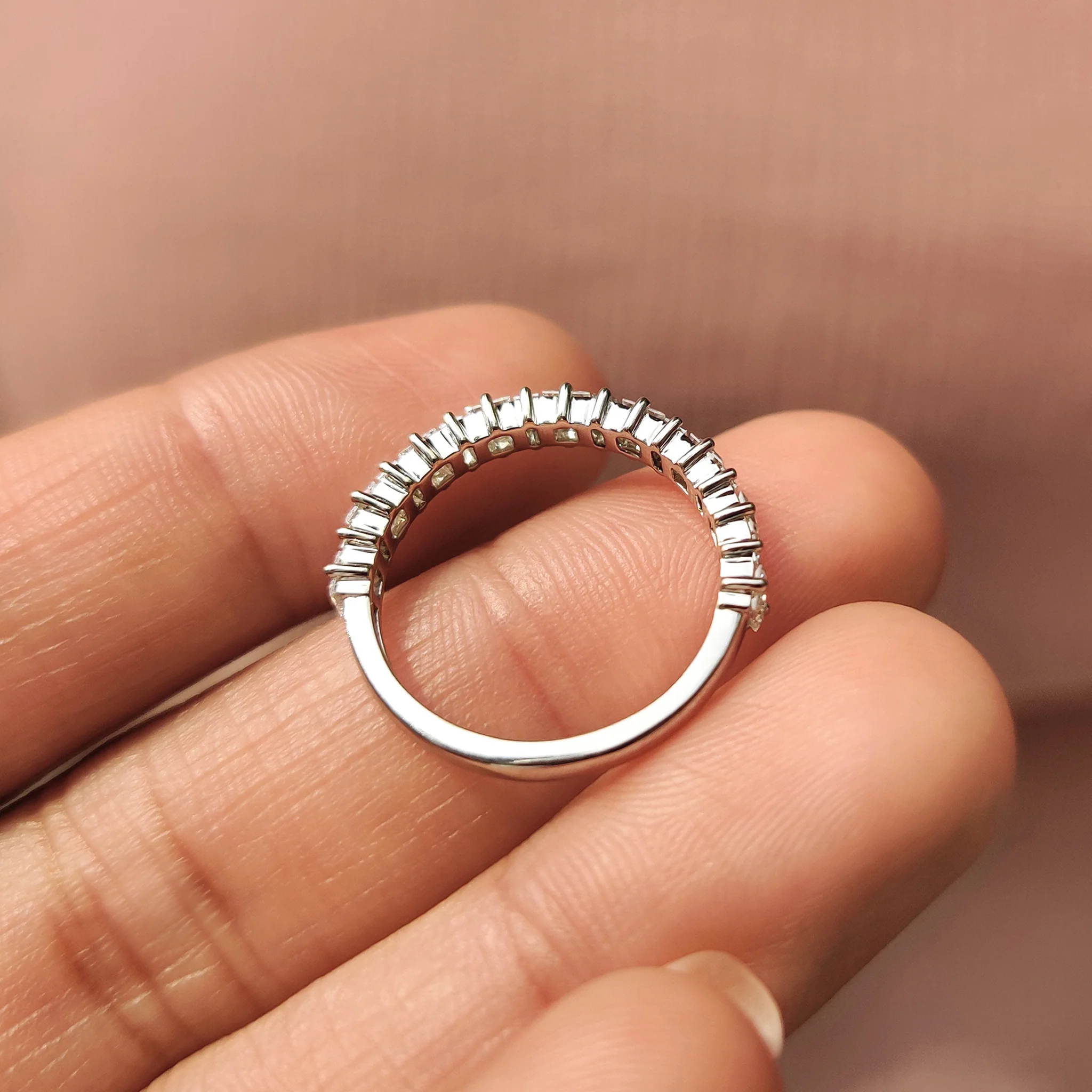 Baguette And Princess White Gold Wedding Band - Image 8