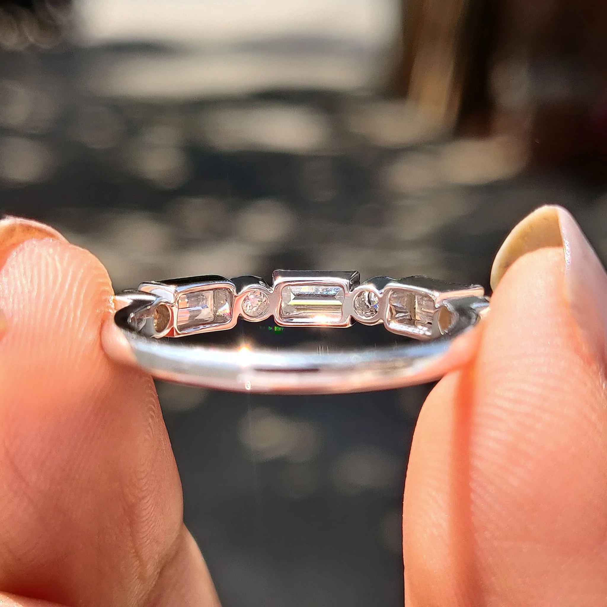 Baguette And Round Cut Wedding Ring Featuring Milgrain Setting - Image 5