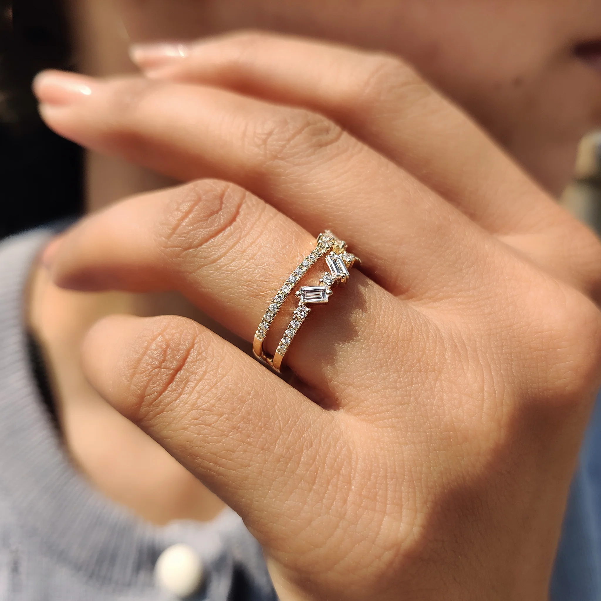 Baguette And Round Diamond Band In Double Row Pave Style - Image 5