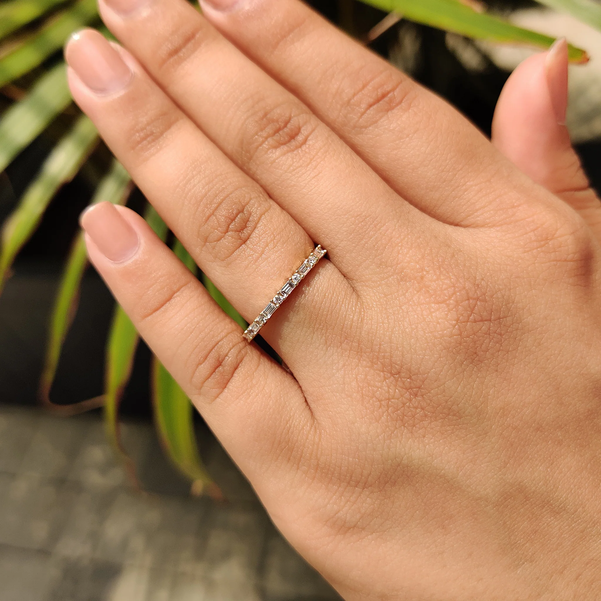 Secure With Shared Prong Baguette And Round Diamond Band - Image 6